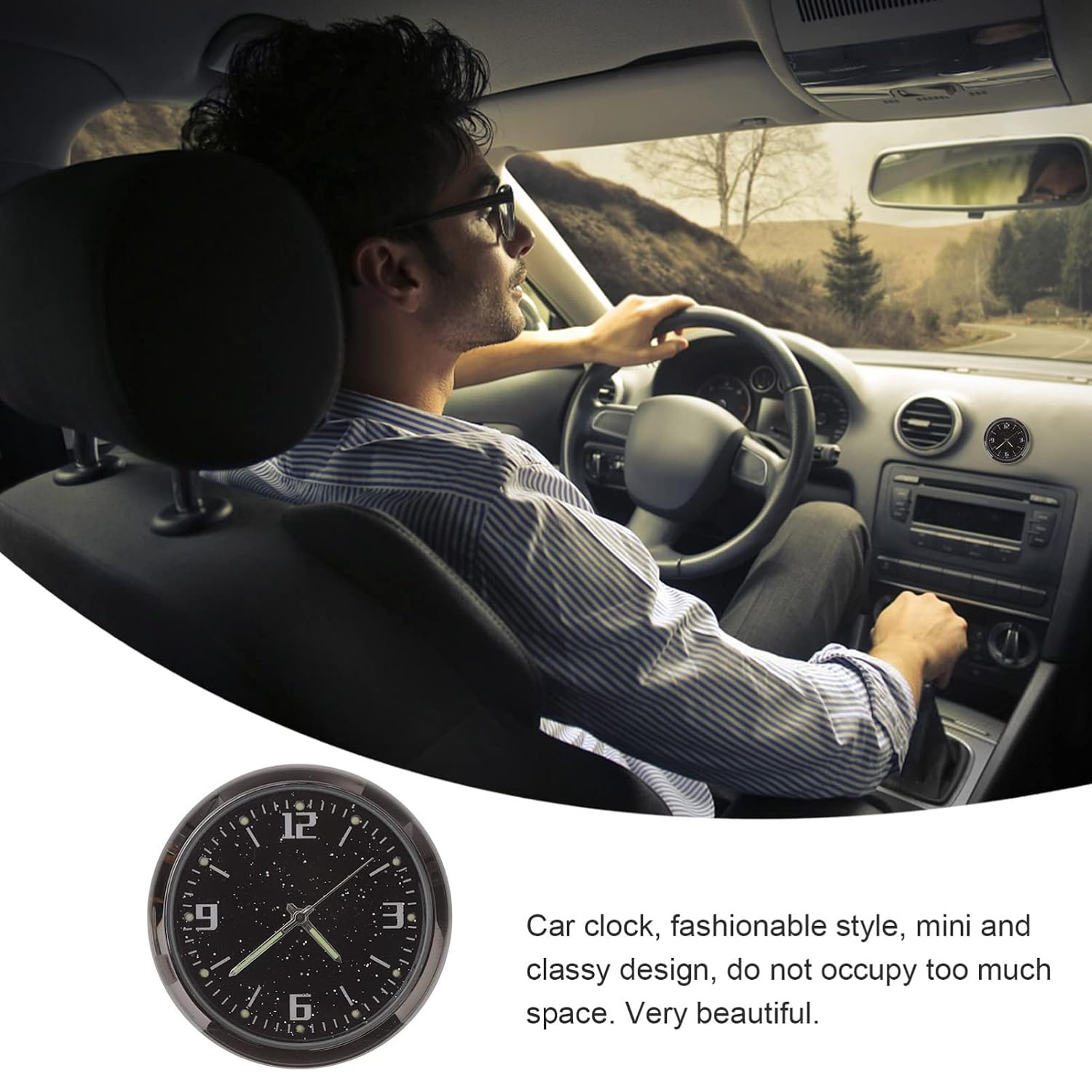 Milisten Car Clock Mini Dashboard Stick on Analog Clock Compact 1.57 Inch Car Interior for Auto Decoration and Time Management
