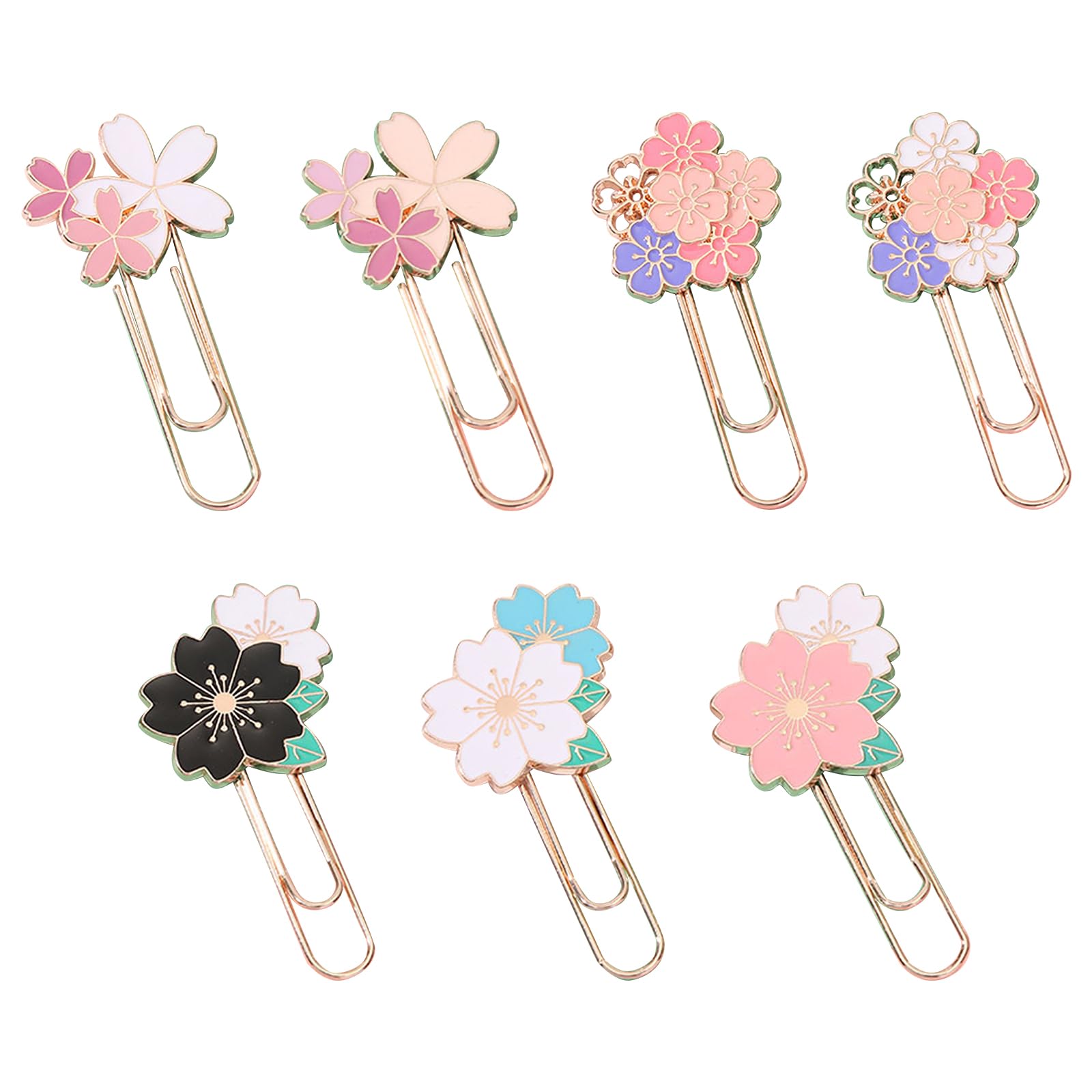 7Pcs Cherry Blossom Paper Clips Cute Paper Clips Office Supplies Flower Bookmark for Students Marking Notebook, Scrapbooks