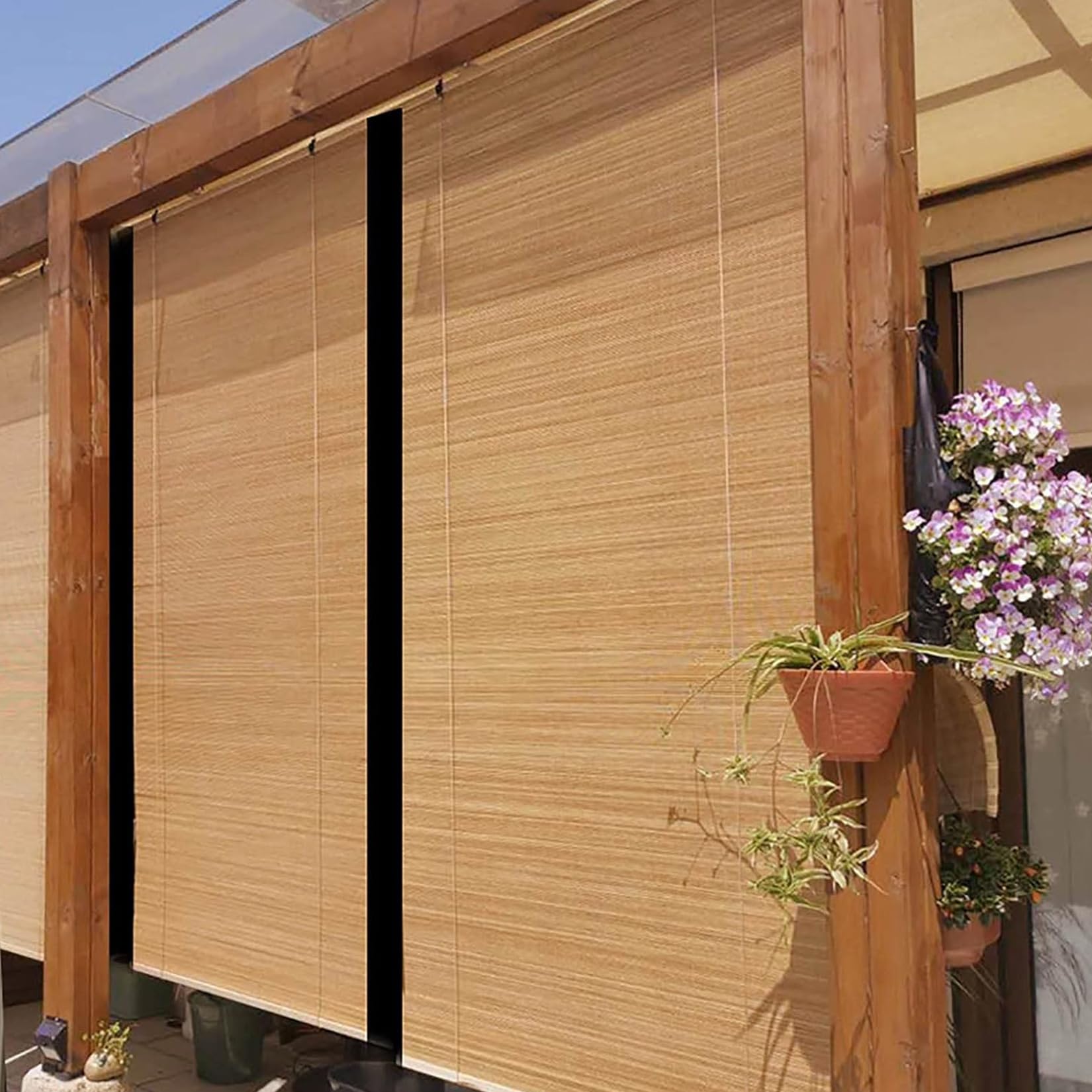 Bambusrollo für Türen und Fenster, Büro Seitenzug Fensterrollo,70% Blickdicht Sichtschutz Sonnenschutz Anti-UV,Für Fenster und Türen