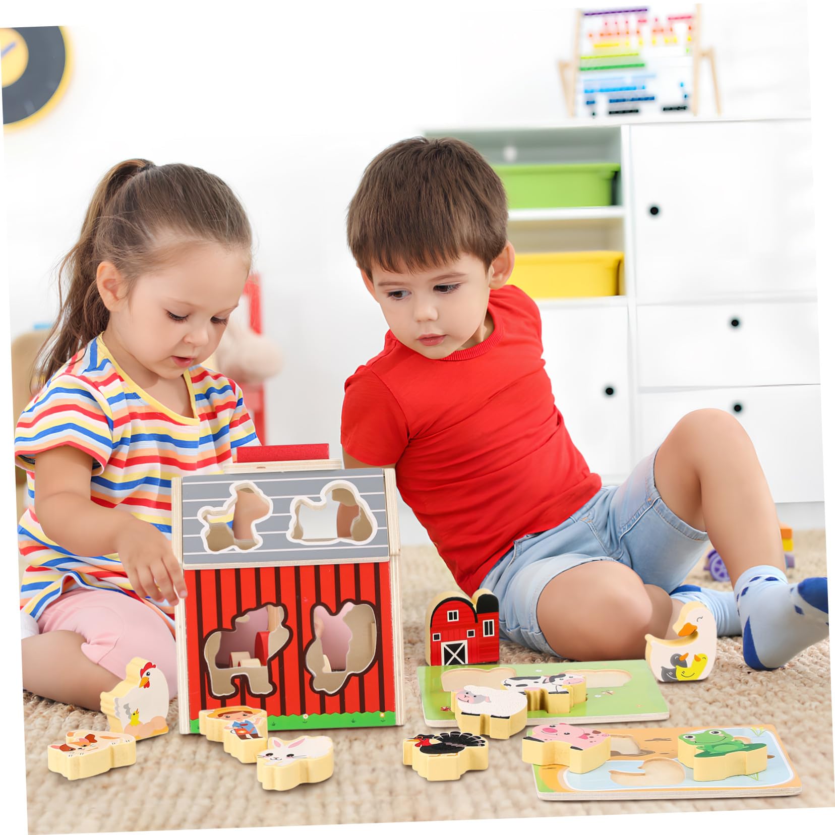 Toddmomy Giocattoli Montessori Fattoria per Anni Animali in Legno Sicuri e Didattici con Fienile Stimolazione Visiva e Sviluppo Cognitivo per Piccoli
