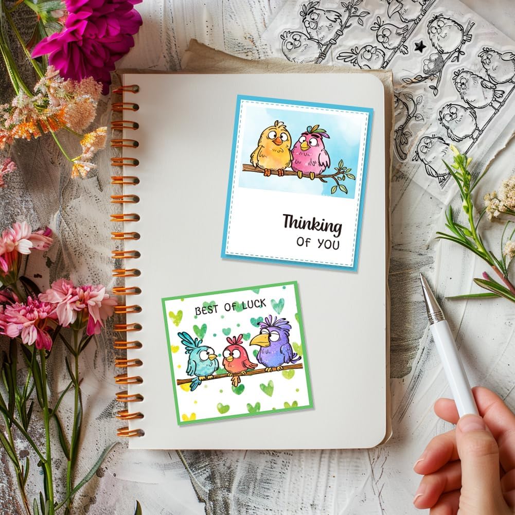 GLOBLELAND Funny Birds Branches Clear Stamps Cartoon Animals Silicone Stamp Seals Transparent Stamps for DIY Scrapbooking Cards Making Photo Album Journal 6.3x4.3inch