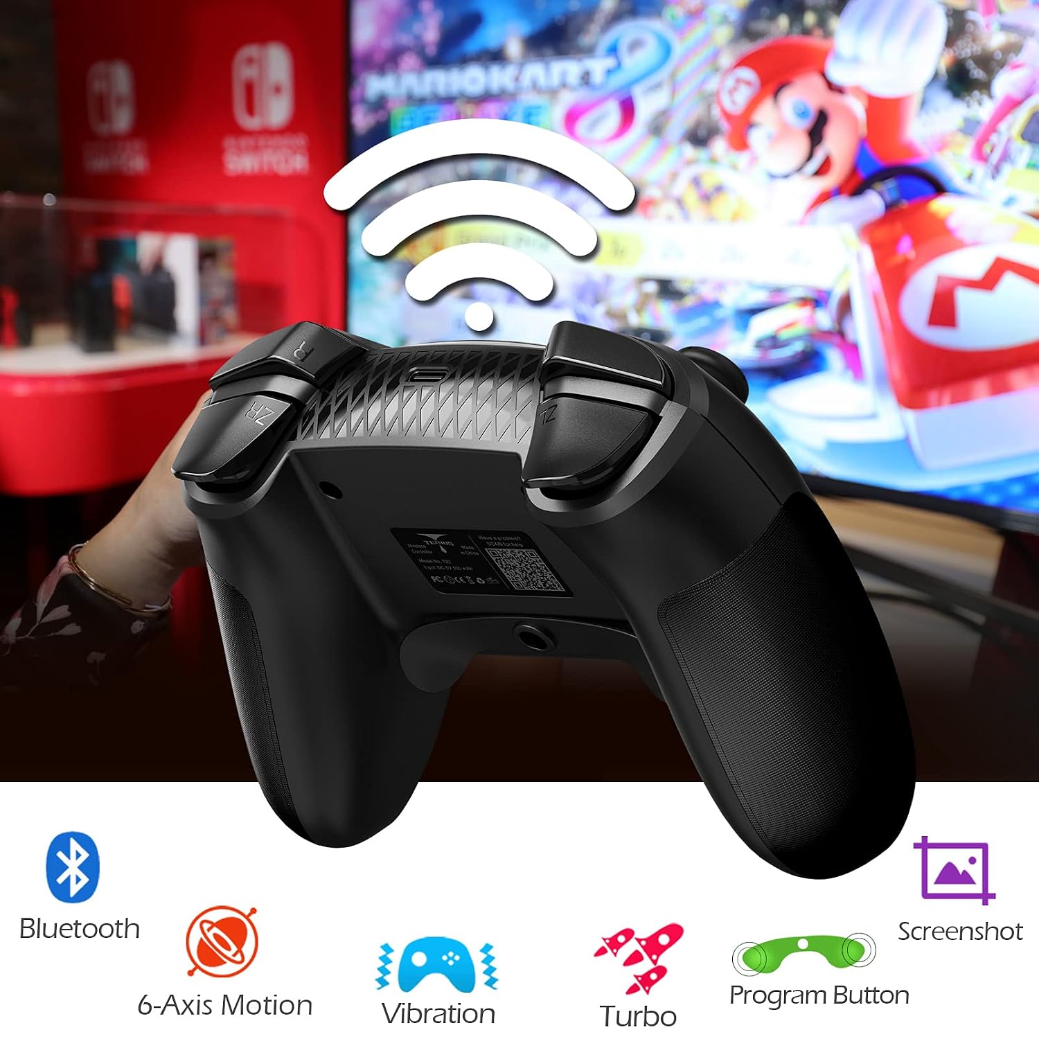 TERIOS Wireless Gaming Controller for Switch, Switch Lite – Gamepad with Button Programming Mode – Turbo and Vibration Function – Enhanced Precision and Control (Dark Black)