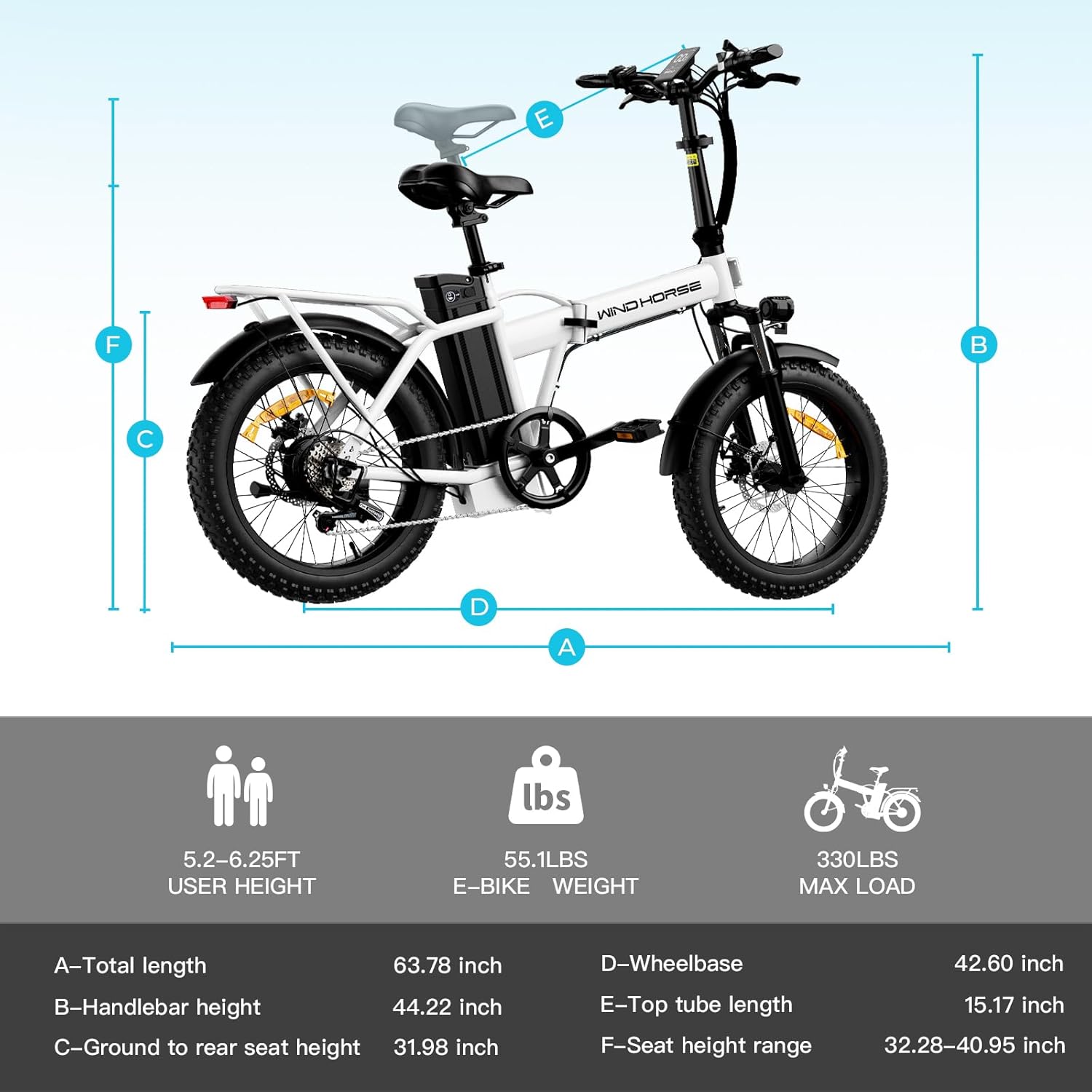 WINDHORSE 16"/ 20" Folding Electric Bike for Adults, 630W/ 983W Peak Electric Bicycle, 20MPH, 20-35/40-70 Miles Range, 288Wh/ 748.8Wh Removable Battery, UL Certified Commuter Ebike