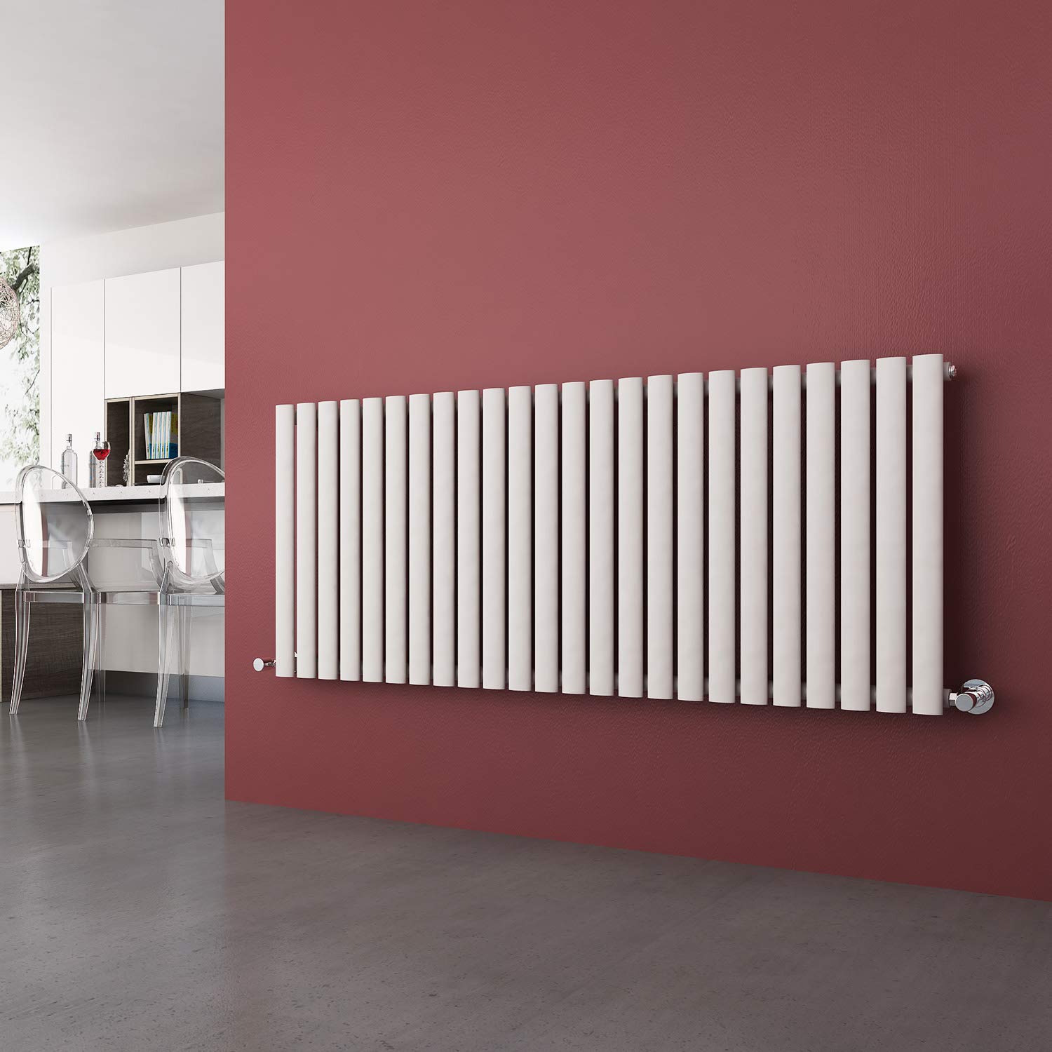 600 x 1416 mm White Horizontal Column Radiator Single Oval Panel Central Heating Designer Radiators
