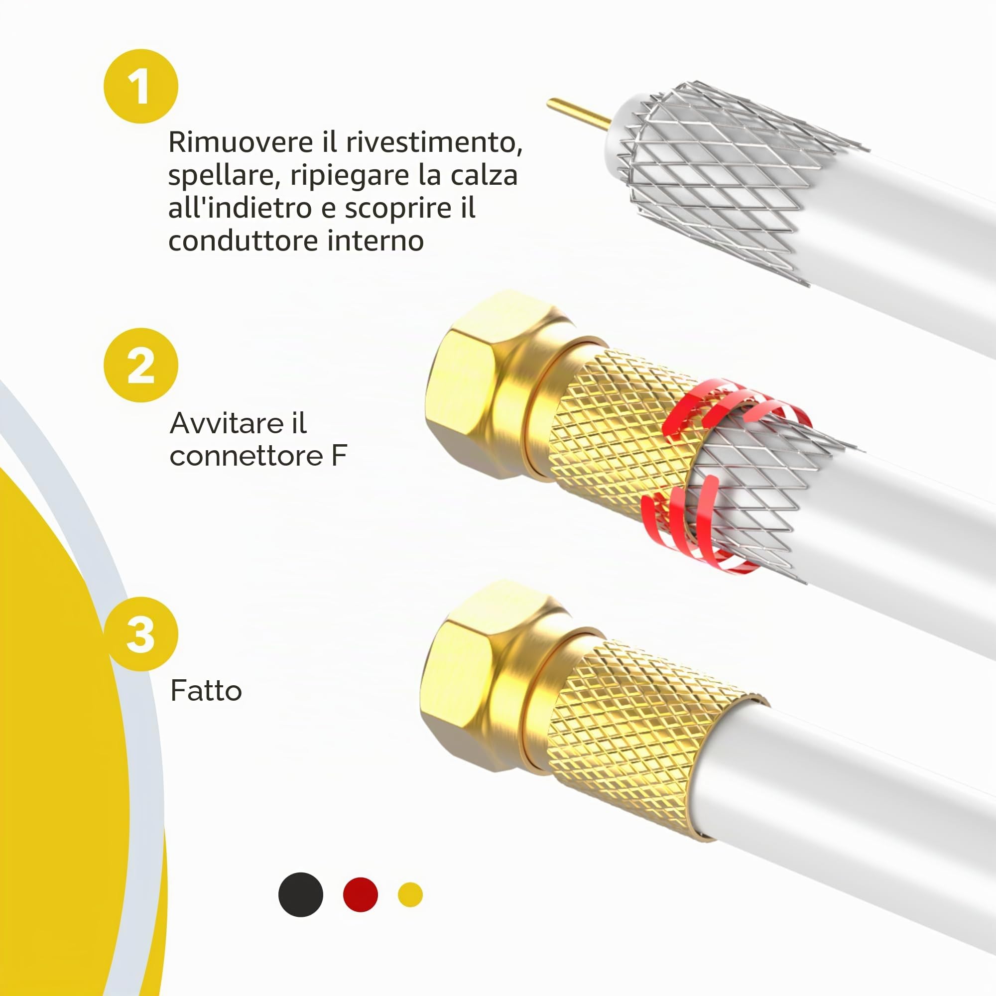 RedStar24 Cavo Coassiale SAT 30m 135dB Digitale | Classe A+ | Schermatura a 5 Strati per Ultra HD 4K DVB-S/S2, DVB-C/C2, DVB-T | Cavo Antenna Coassiale | 10 Connettori F | Bianco 30 Metri