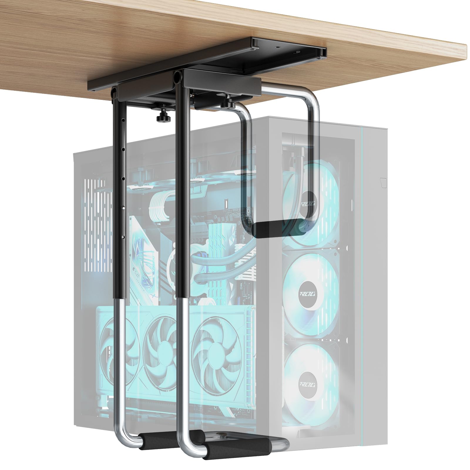 Support PC sous Bureau Réglable avec Rail Coulissant,Rotation à 360° Support Boîtier d'Ordinateur avec Coussin De Protection,Excellente Circulation De l'Air,Charge Maximale 30kg