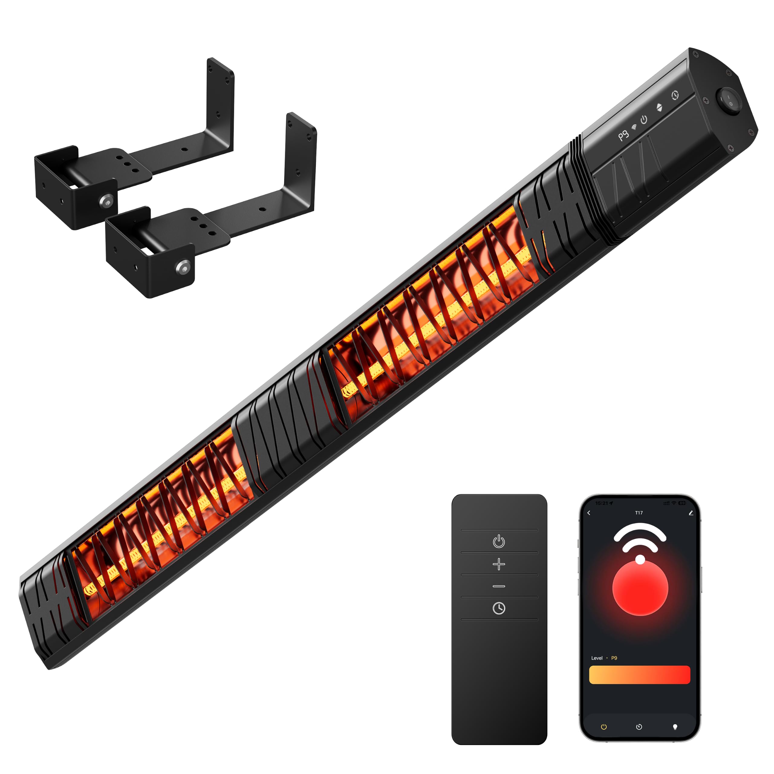 Elektryczny grzejnik na podczerwień 3000 W, z WiFi/Remote Control, wodoszczelność IP65, 9 poziomów ciepła, timer 24 h, 1 s ogrzewanie z włókna węglowego do użytku wewnątrz i na zewnątrz