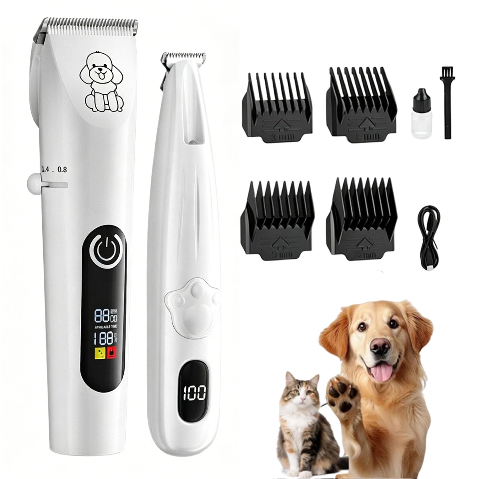 Moravon Maquina Cortar Pelo Perros, Cortapelos Profesional Para Perros Y Gatos, Kit De Aseo Inalámbrico, Recargable Y Silencioso Para Mascotas Con Cuchillas De Cerámica Afiladas Y Pantalla LED (Set A)