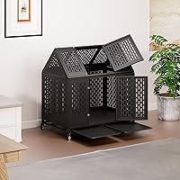 Vista 13 de Jaula indestructible para perros de 44 pulgadas, resistente y de alta ansiedad, a prueba de golpes, jaula de techo puntiaguda de metal para perros