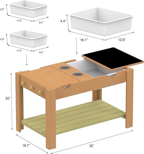 Miniatura 3 de MindWare Mesa sensorial de brotes sensoriales, mesa de madera resistente que incluye 3 contenedores sensoriales, 2 tazas y 3 ganchos, juego