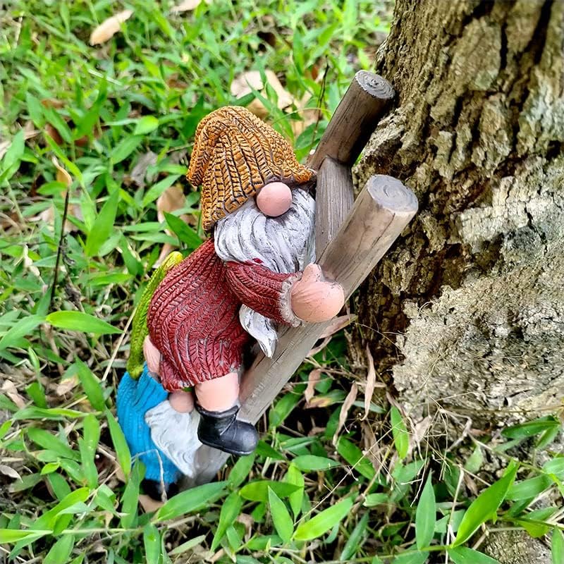 Garden Gnome Statue, Funny Climbing Ladder Gnomes Figurine Resin Sculpture Outdoor Decor for Patio Yard Lawn Porch Ornaments Gift - Image 4