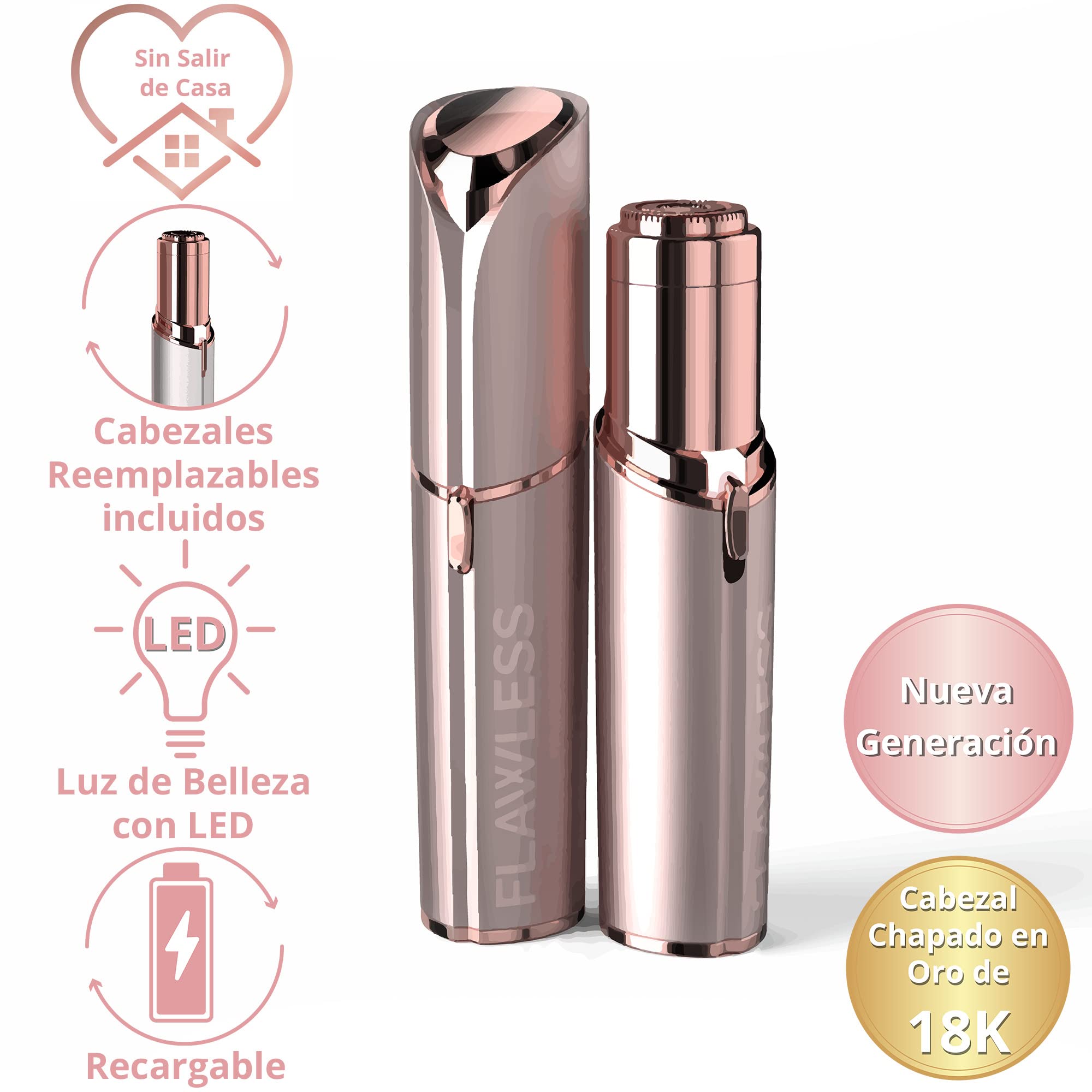 Finishing Touch Flawless Depiladora Facial, Discreto, Indoloro y Apto para Pieles Sensibles, Rosa