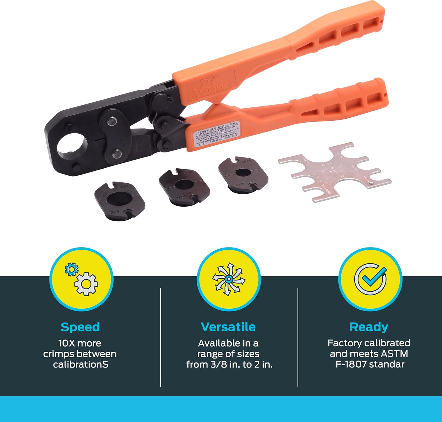SharkBite 3/8 Inch PEX Crimp Tool Multi-Head Kit, Orange Handles, Plumbing Fittings, 23100