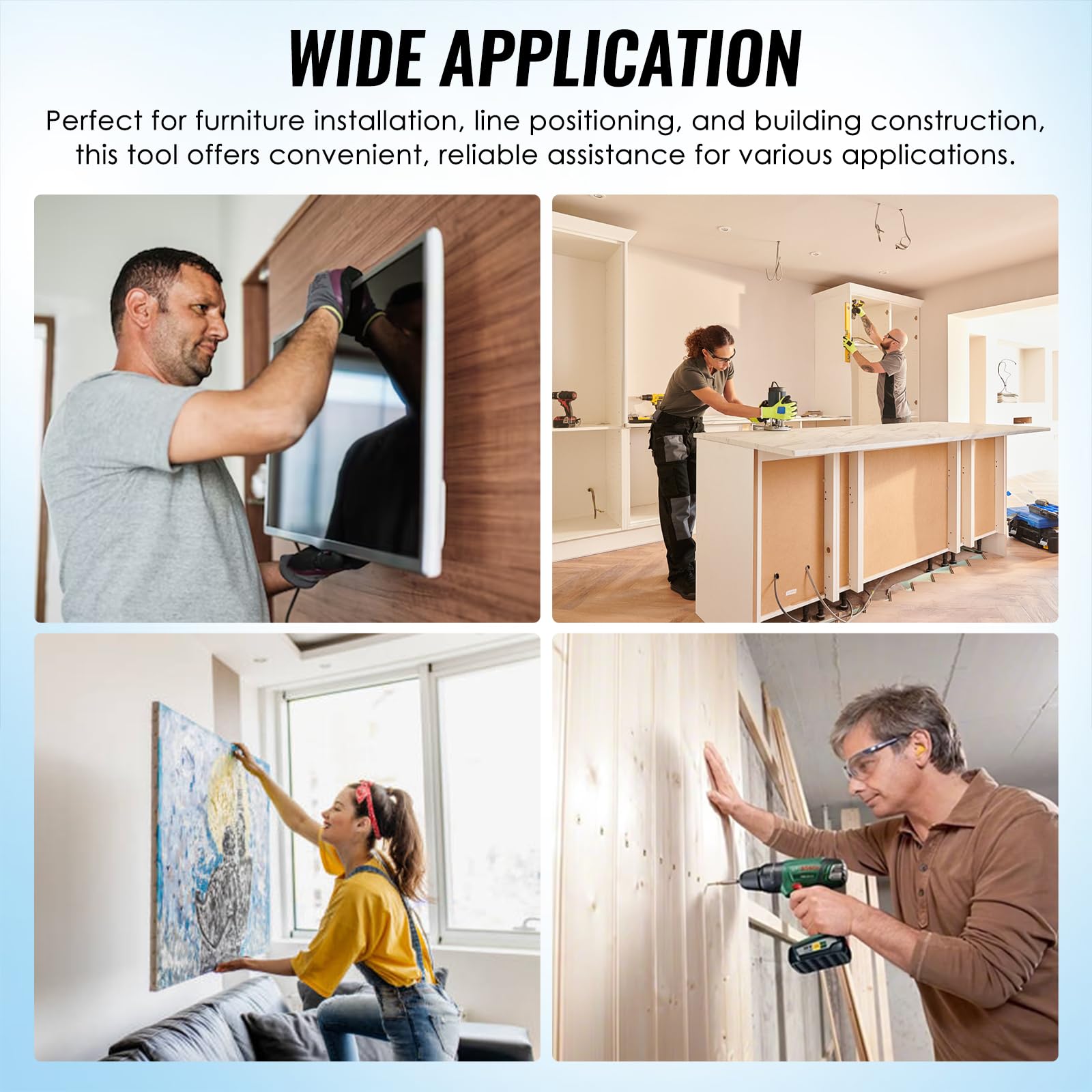 Herramienta niveladora láser, nivel de pared 4 en 1 con láser de línea/colector de polvo de taladro/ventosa electrónica al vacío y soporte de pared, nivel recargable para colgar fotos, construcción de