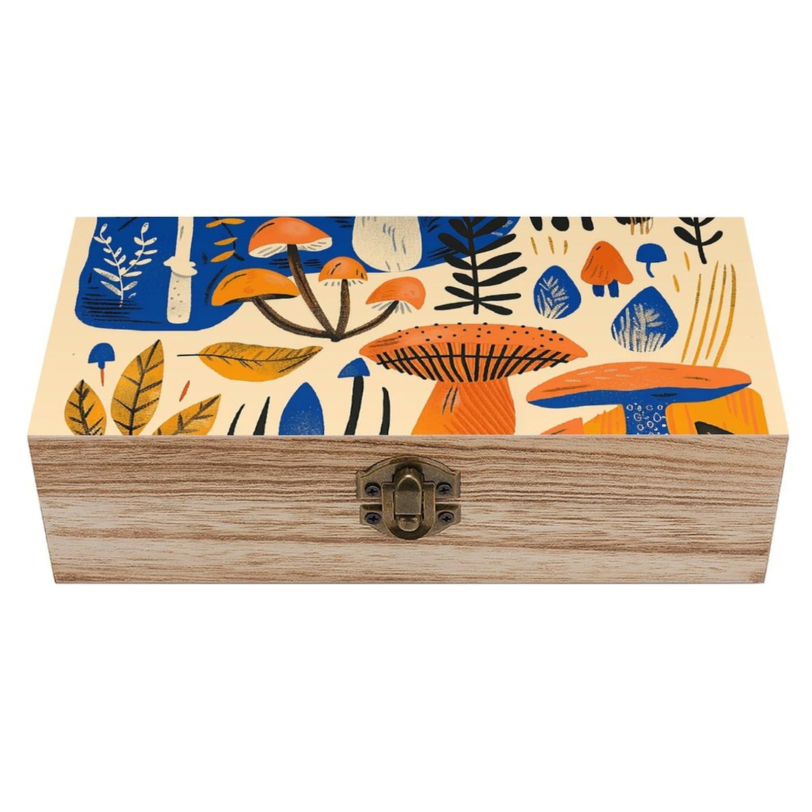 HLBSDM Vintage Wooden Storage Box Mushrooms And Leaves Keepsake Box for Jewelry Photos Letters Elegant Desktop Organizer for Home Office Decor