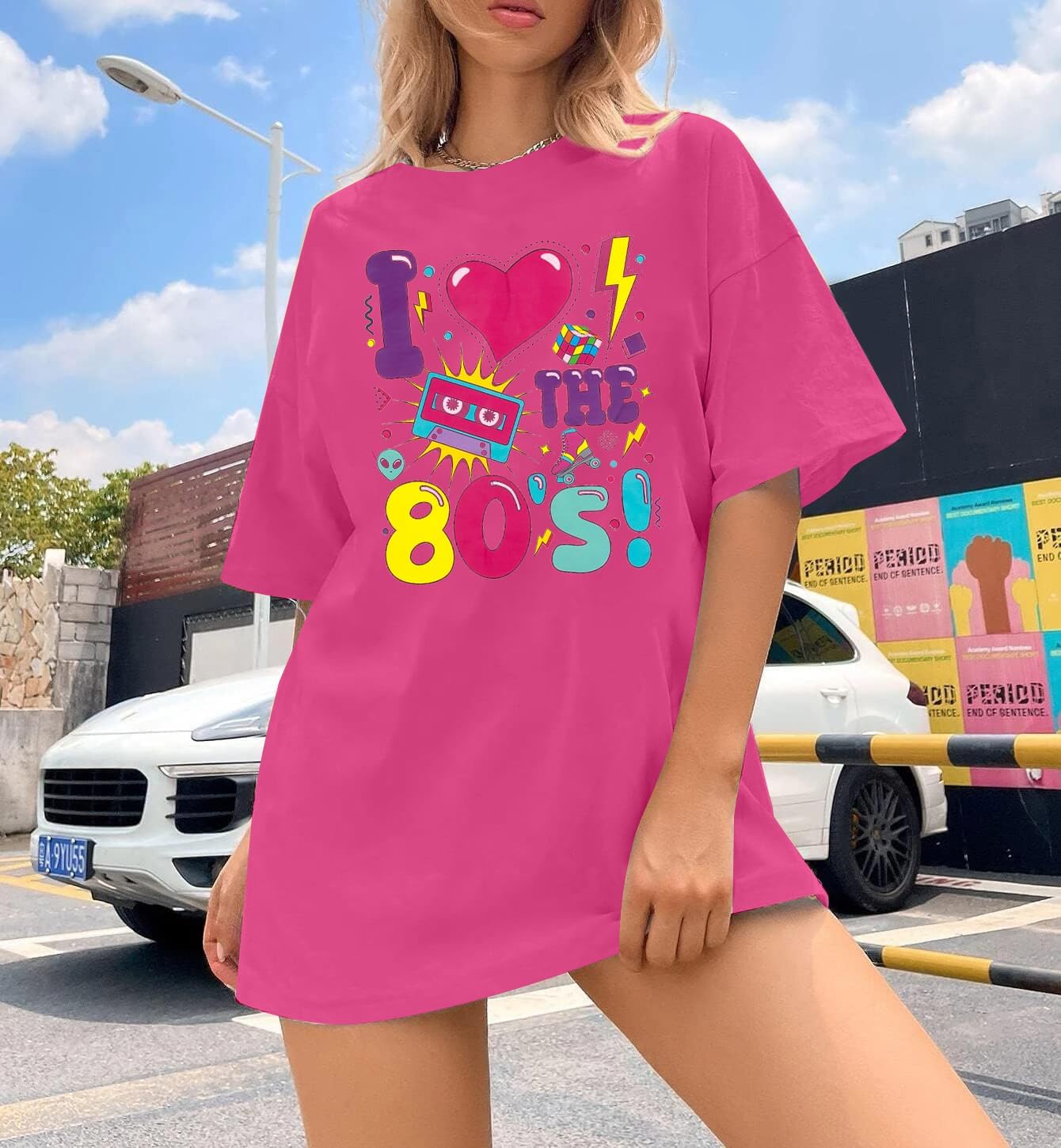 Oversized 80s Outfits for Women I Love The 80s Shirt Vintage neon Shirts for Birthday Party Gift Casual Short Sleeve Top - Image 2