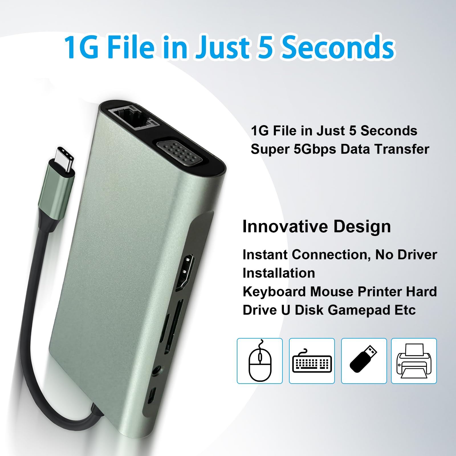 Stacja dokująca USB C Hub 11 w 1, wieloportowy adapter typu C z 4K HDMI, VGA, 100 W PD, USB 3.0, RJ45 Ethernet, czytnik kart SD/TF, AUX, kompatybilny z MacBook Pro/Air, Chromebook, laptopy