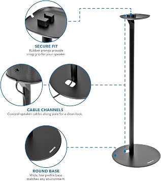 Mount-It! Speaker Floor Stand for Sonos One, SL, and Play:1 [28 Tall] Built-in Cable Management, Lightweight, Minimal, Space Saving, Enhanced Surround Sound (Matte Black)