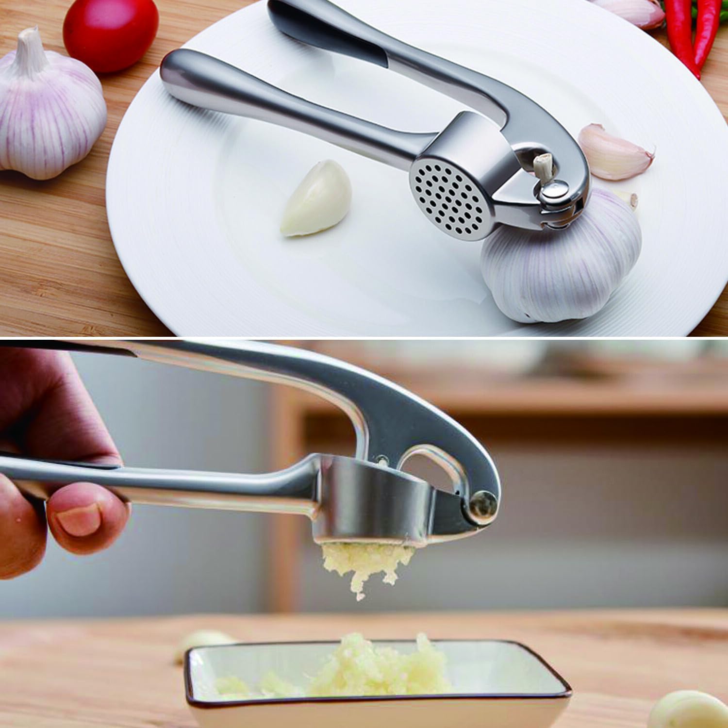 Garlic Press Mincer Ginger Crusher with Roller Peeler Squeezer Kitchen Tools