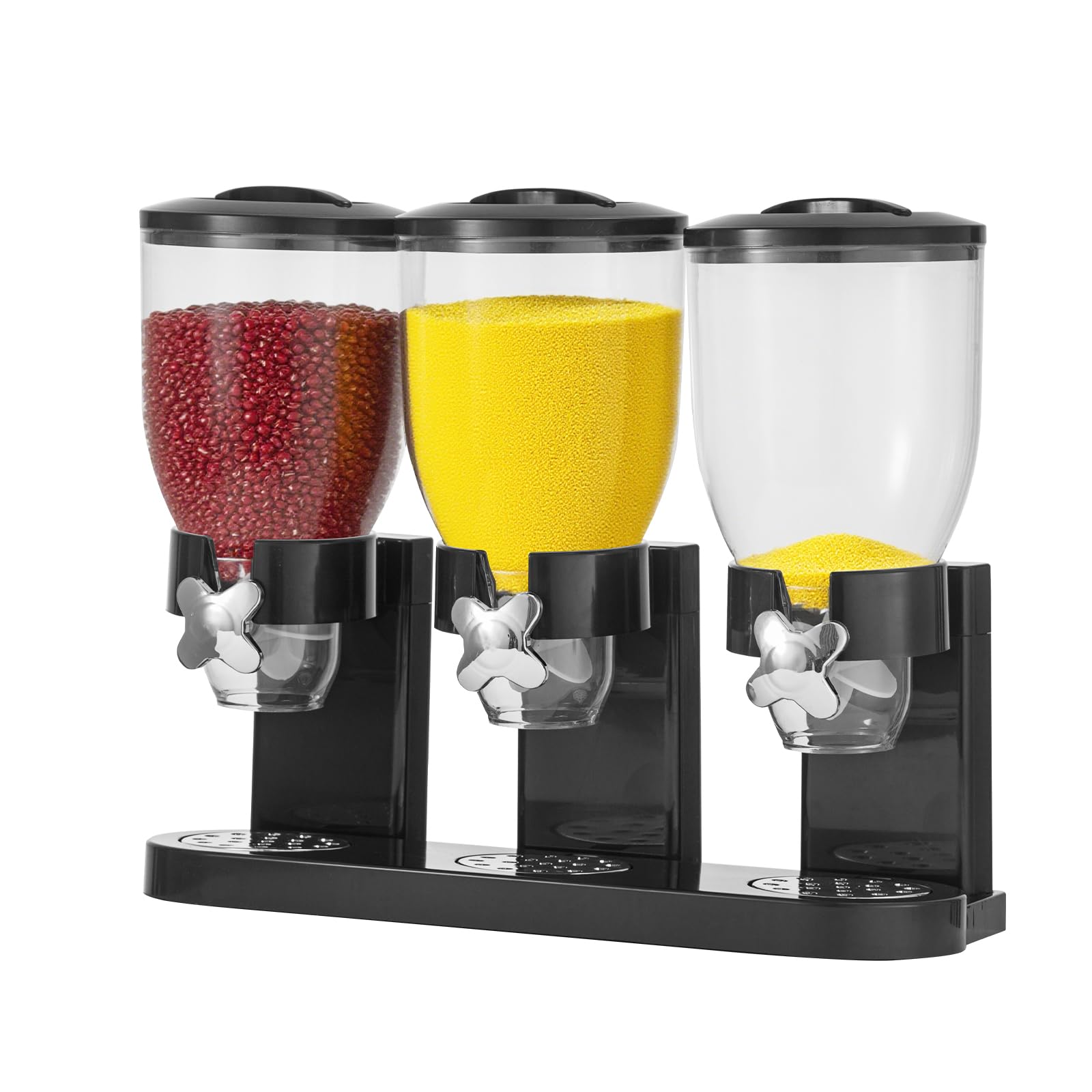 CROWNSHOP Triple Dry Food Cereal Dispenser Black Dry Food Storage Dispenser Kitchen Quick Dispenserfor Cornflakes, Candy, Nuts, Beans, Granola Kitchen Cereal Dispensers