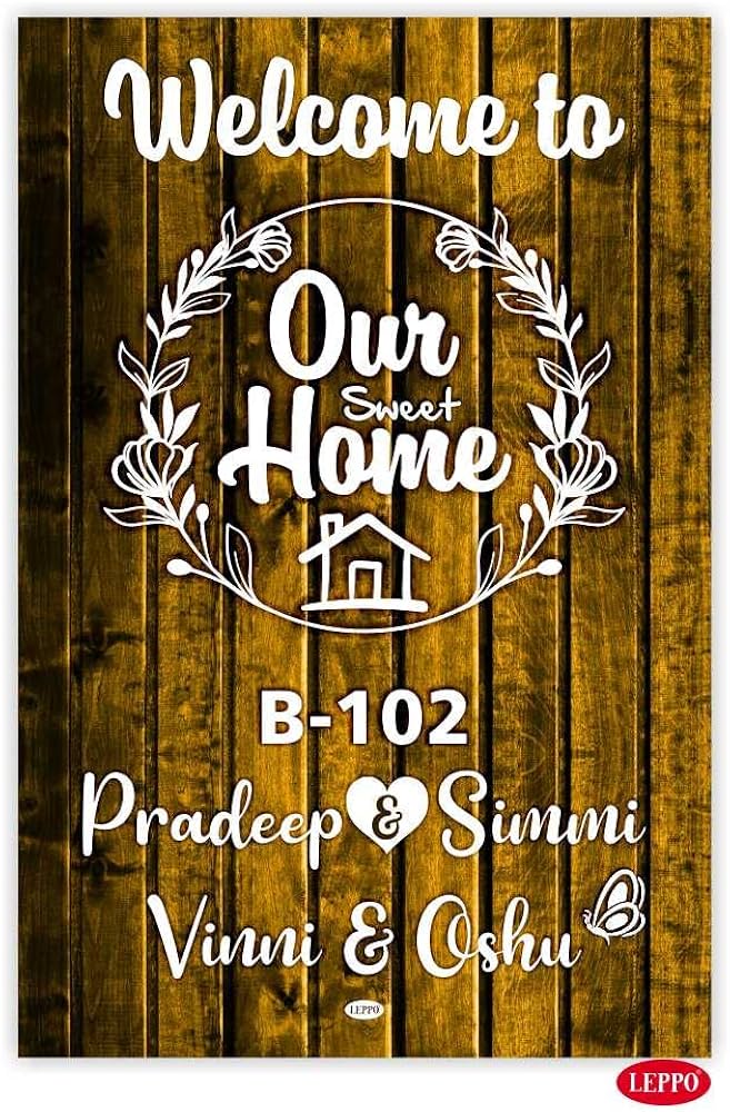 LEPPO Customized Wooden Name Plate Welcome To Our Sweet Home for