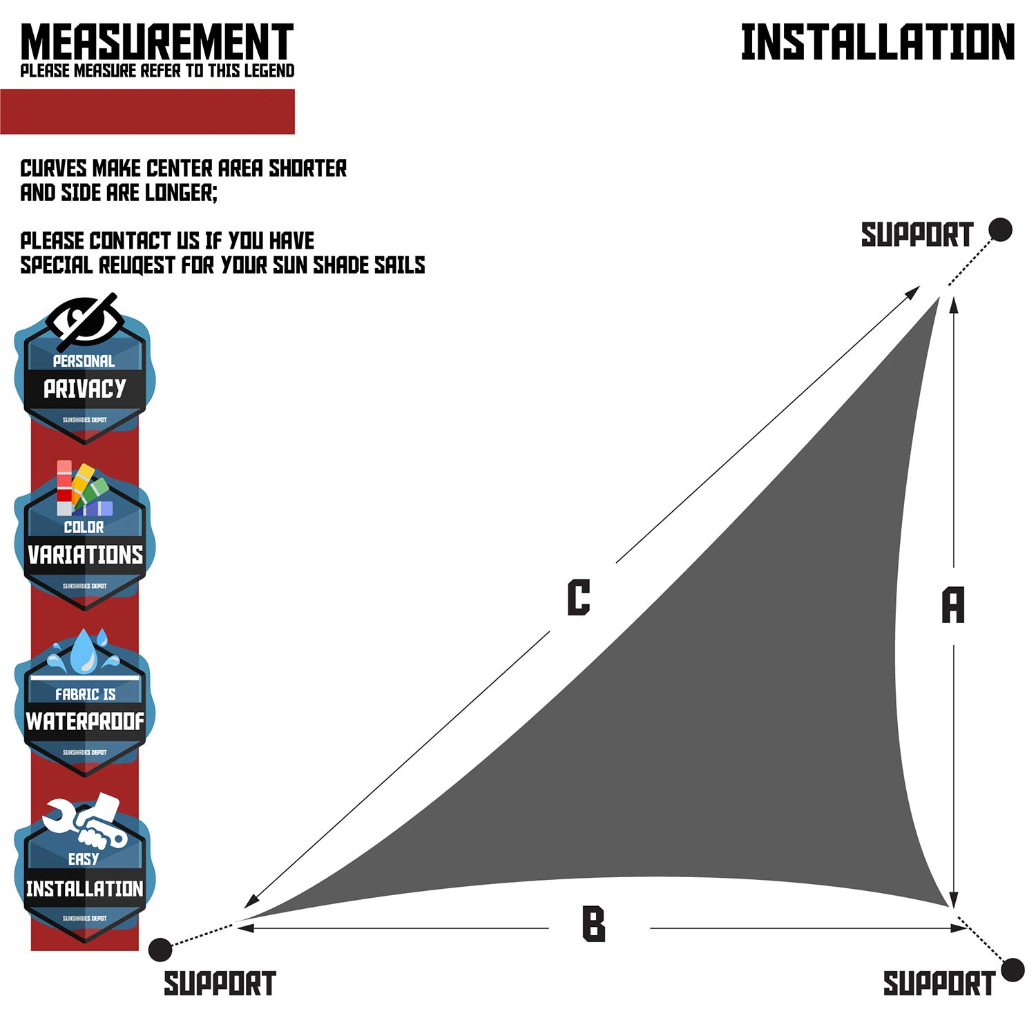 TANG Sunshades Depot 7x7x10 Right Triangle Waterproof Knitted Shade Sail with 6 inch Kit Curved Edge Red U*V Block Shade Fabric Pergola Carport Awning Canopy Replacement Awning