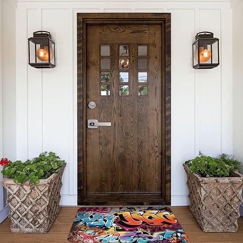 Miniatura 6 de Alfombra de baño con estampado de graffiti hip hop, alfombra de franela suave antideslizante, alfombra de baño de bienvenida para sala de estar,