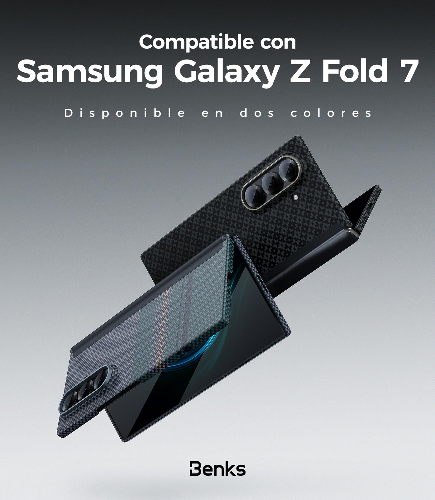 BENKS Funda para Samsung Galaxy Z Fold 7 con Protector de Pantalla, Funda con Protección de Bisagra, Ultrafino Carcasa Magnética de Fibra de Aramida Kevlar y PC, ArmorAir Aurora
