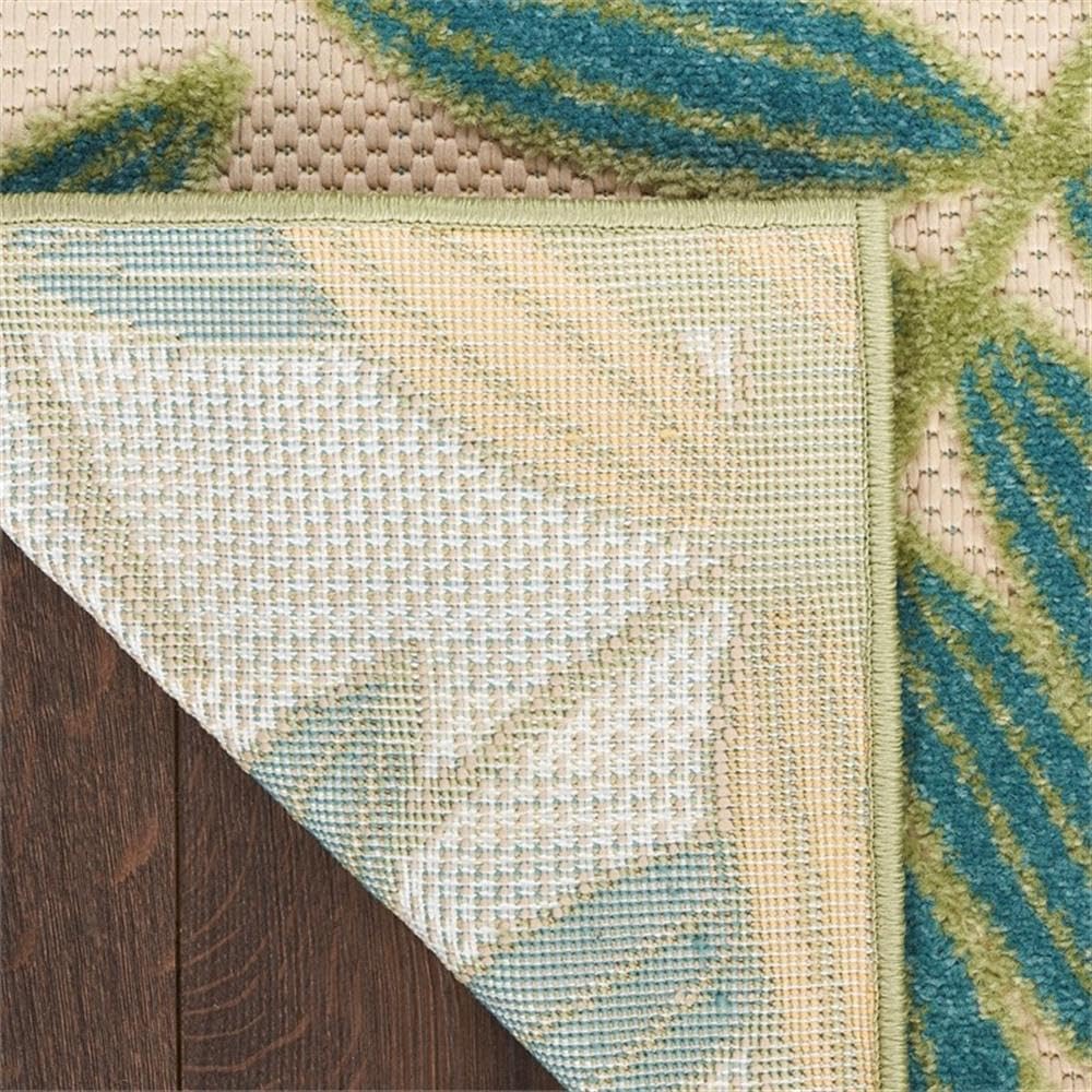 Pemberly Row 12'x15' Green Multicolor Tropical Outdoor Area Rug, High-Low Textured Polypropylene, Durable Oversized Green/Blue/Yellow Pattern, Stain-Resistant for Patio, Balcony, Indoor Spaces