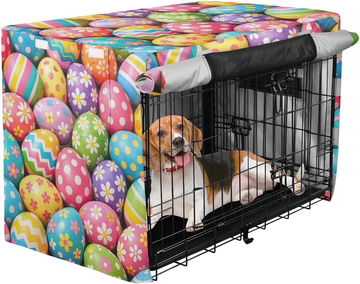 Colorful Easter Eggs Dog Crate Covers Washable, S-XL Wind-Resistant Crate Cover for Dog, Large