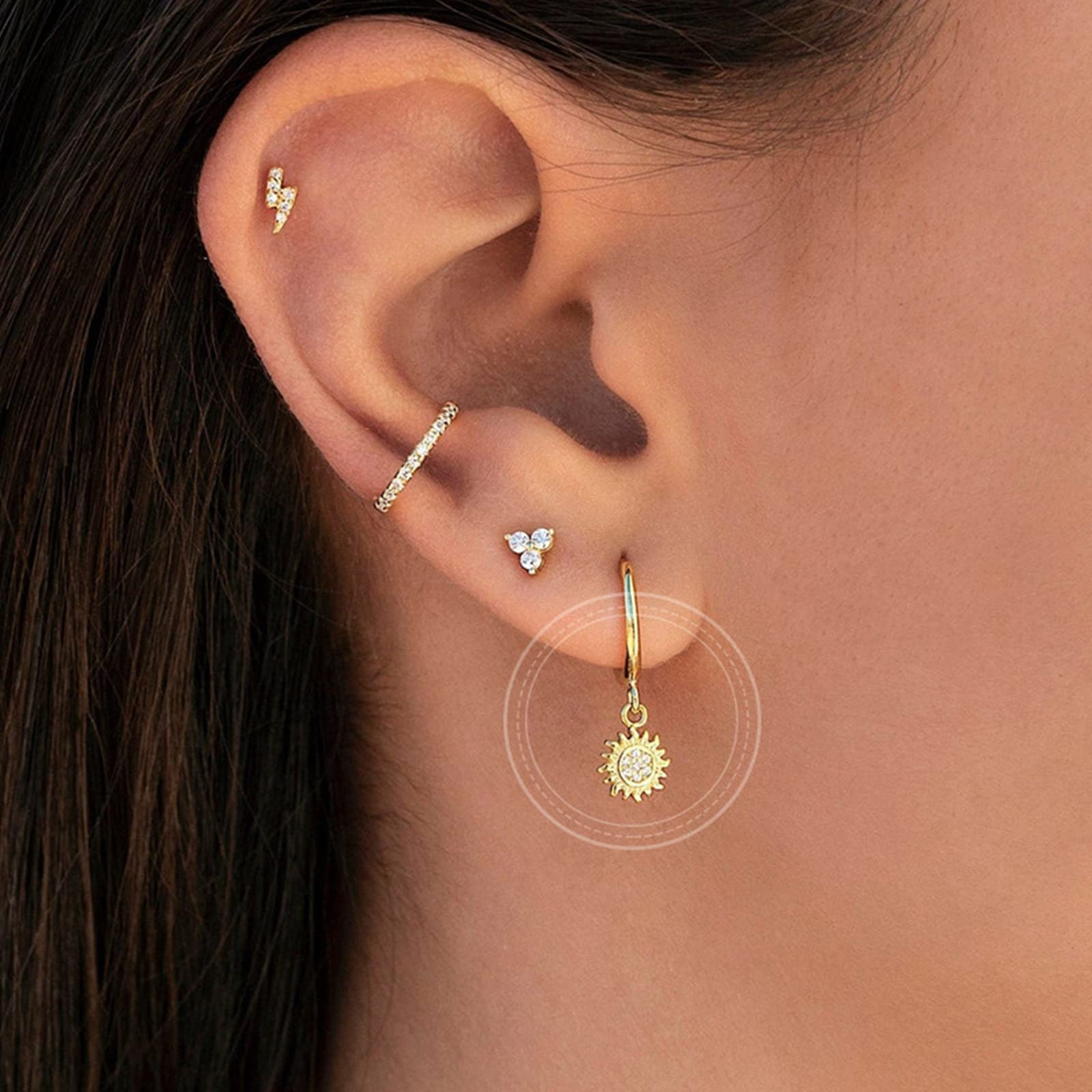 Pendientes de Oro Vintage, Pendientes de aro pequeños para Mujer, Girasol de Plata de Ley 925 con circonita cúbica, Regalos para Novia, Esposa, Madre