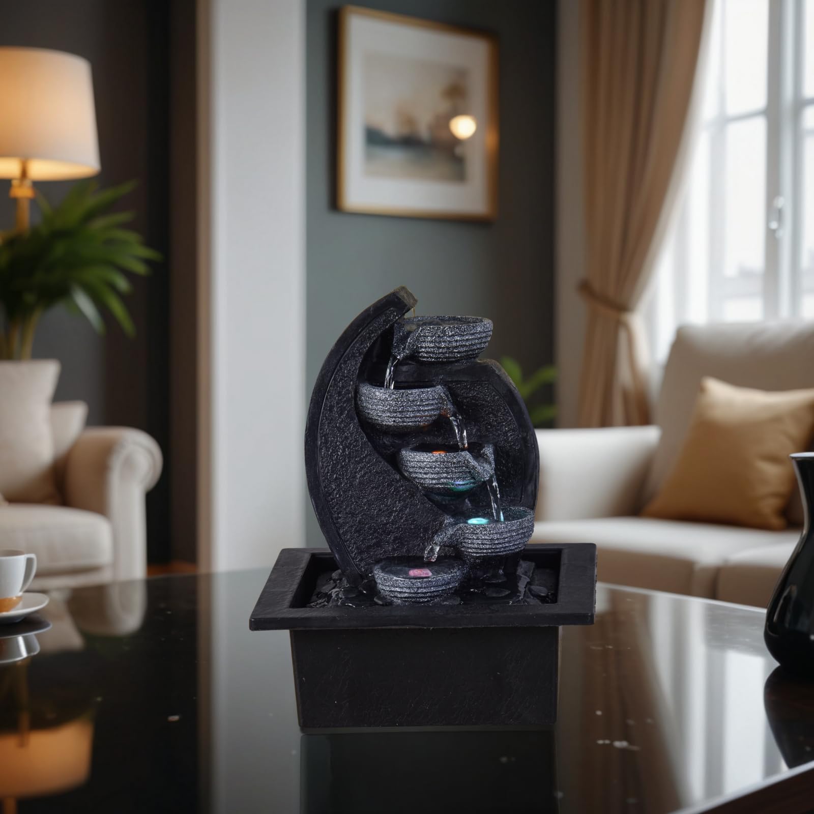 Zen'Light, Cascata-V2 Fontana poliresina, Colore: Grigio/Nero 17 x 21 x 26 cm