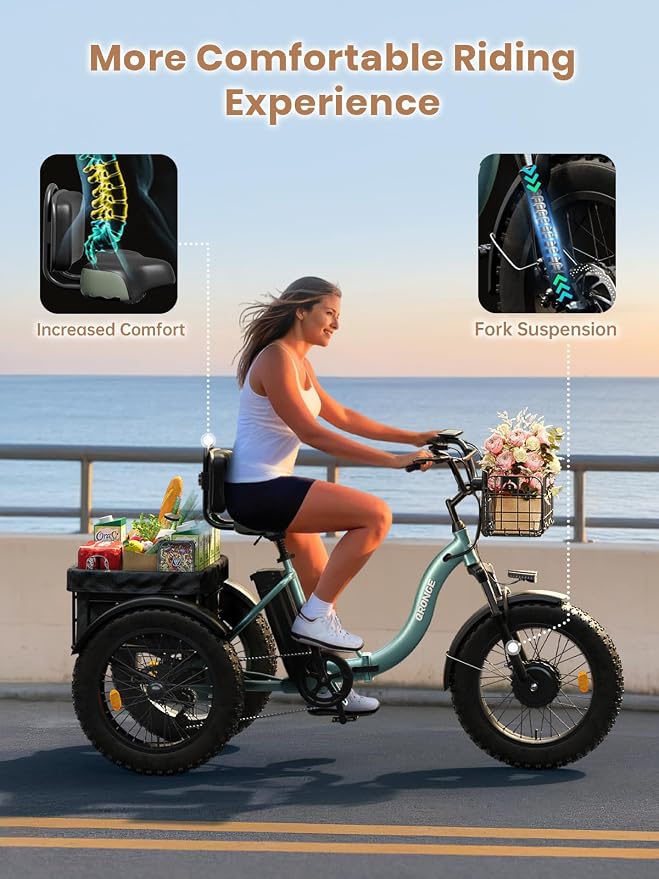Triciclo eléctrico para adultos QRONGE 960W con cesta trasera miniatura 6