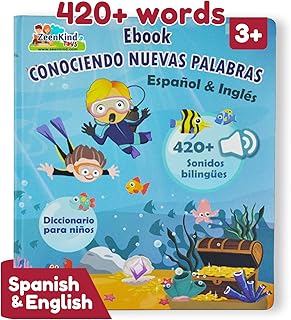 ZEENKIND English & Spanish Learning Book, Toddler Learning Toys, 420+ Words Learn Spanish for Kids 3-5, Interactive Electronic Learning Books, Bilingual Talking English Spanish Musical Toddler Toy