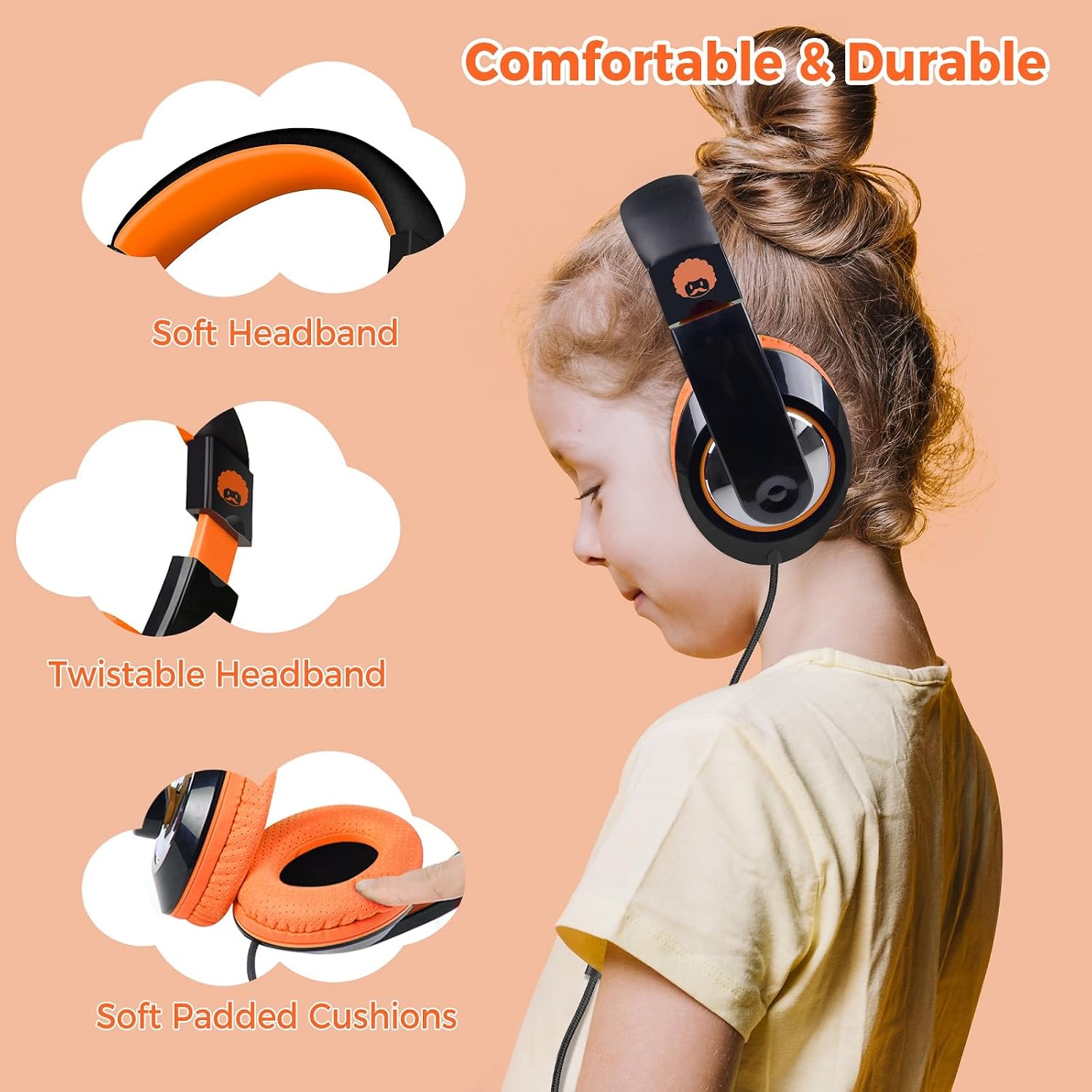 rockpapa Comfort+ Wired Kids Headphones with Microphone & 3.5mm for School image 3
