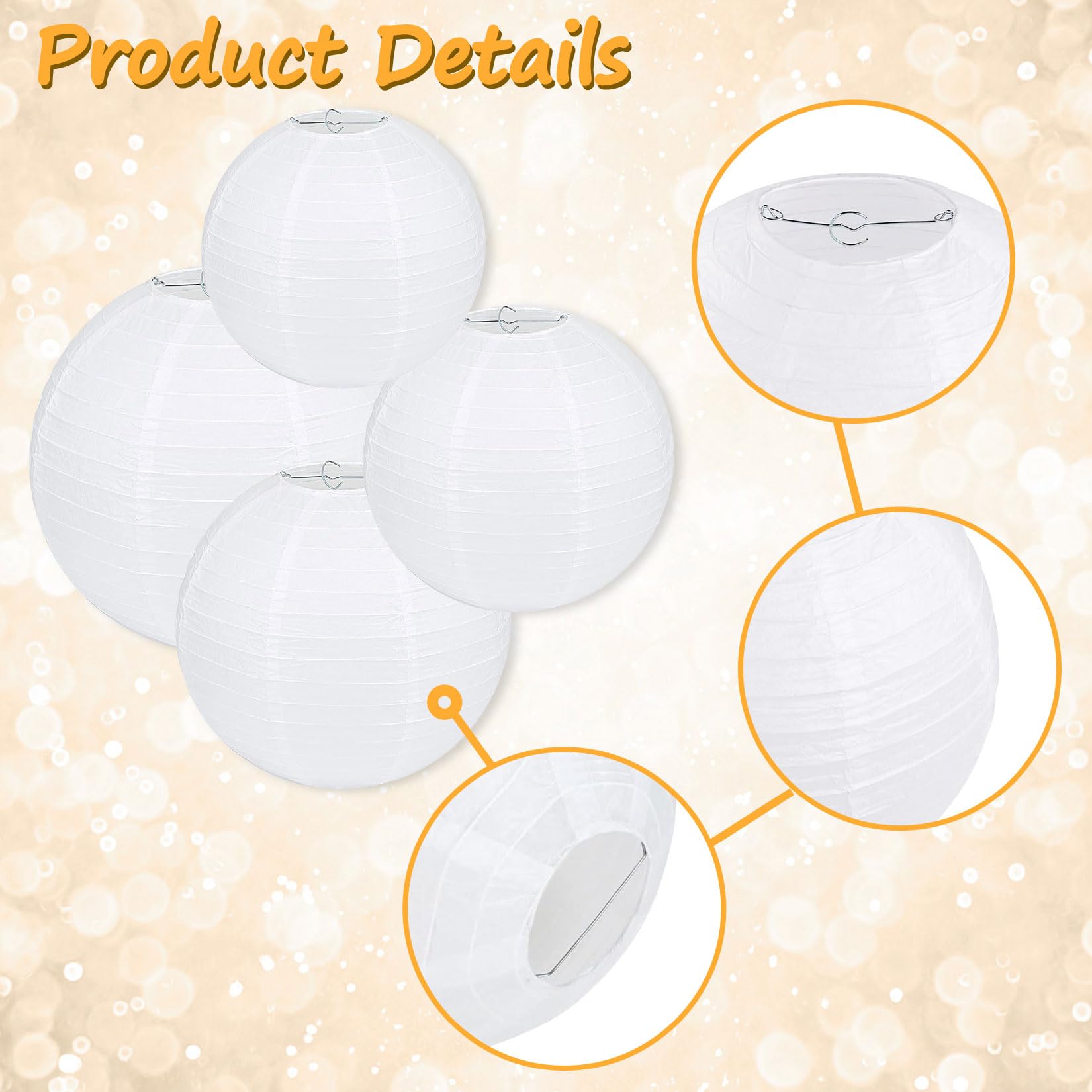 Idota 30 Stück Papierlampions Weiß mit LED Lichter, Hängende Papierlaternen mit 30 Warmweiß Mini LED Ballons Lichter Runde Papier Lampenschirm für Deko Hochzeit Gartenparty (Ø 15cm/20cm/25cm/30cm)