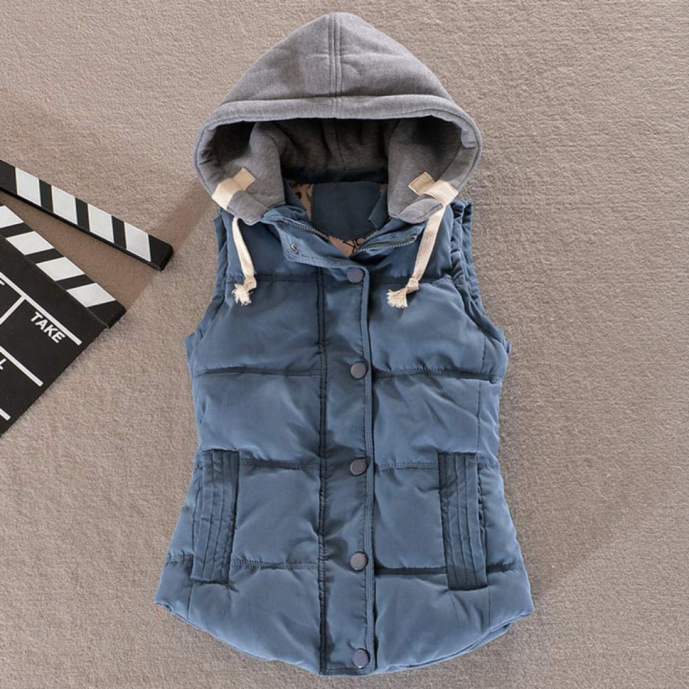 &ET Damen Steppweste,Damen Weste Stehkragen Abnehmbare Kapuze Verdicken Warme Marineblaue Steppjacken Für Damen Mit Reißverschluss Gepolsterte Taschen Herbst Winter Baumwollweste Für Mädchen Damen