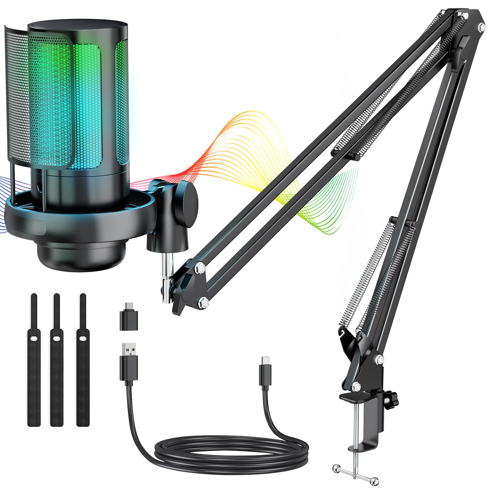 Anykuu USB Kondensator Mikrofon Kit 192kHz/24Bit Gaming Mikrofon für Streaming, Podcast & Videokonferenzen, USB Mikrofon mit Popschutz für PC, Laptop, Mac, PS4/PS5