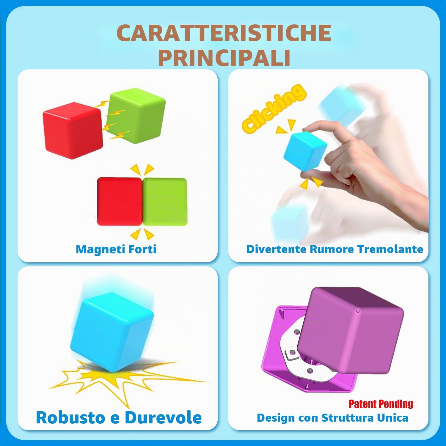 Pairez Toys Blocchi da costruzione magnetici, 1,65 pollici, grandi dadi magnetici impilabili per bambini, giocattoli sensoriali e montessori per ragazzi e ragazze di 1, 2, 3 anni (36 pezzi)