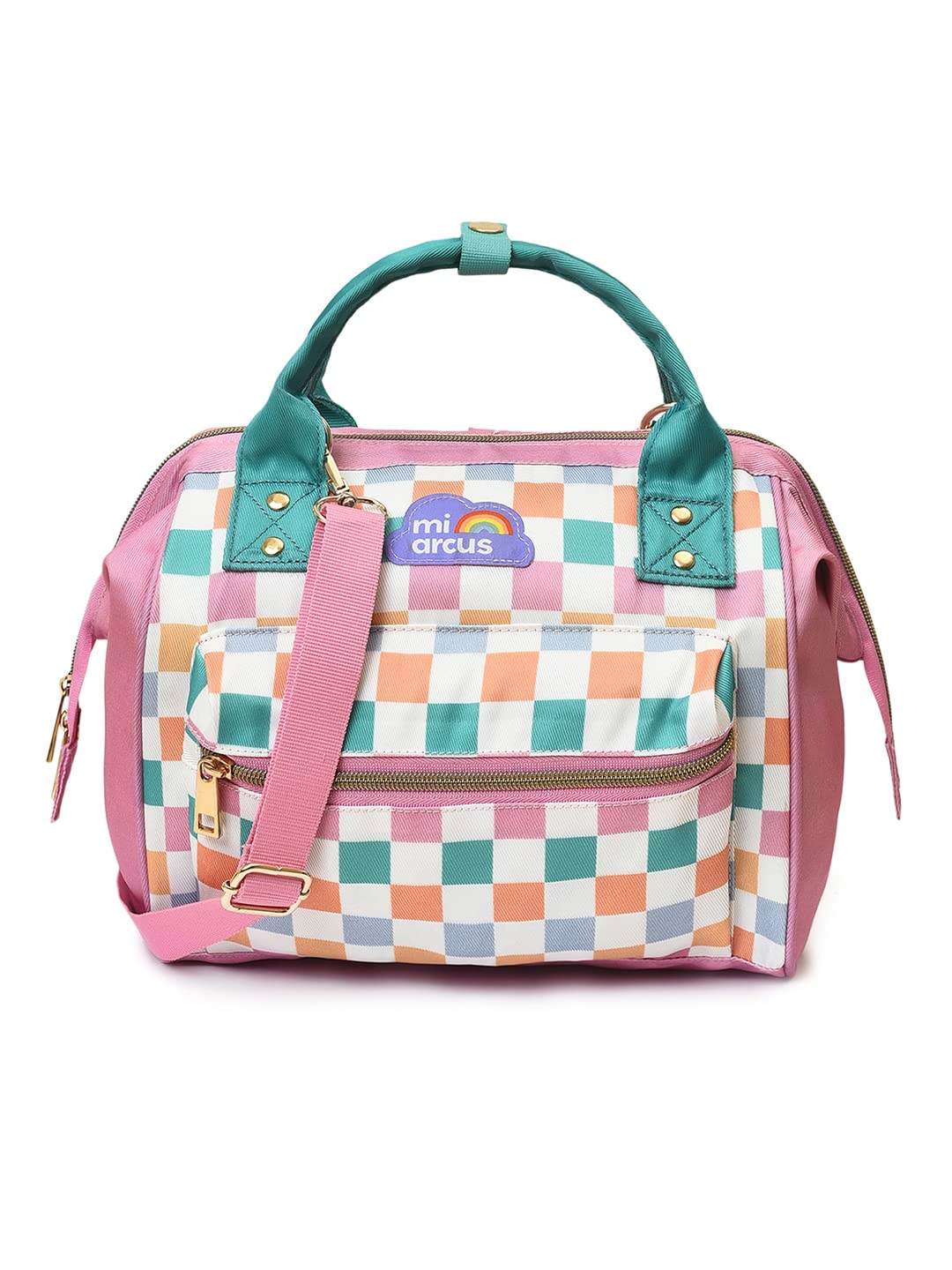 Mi Arcus 2-in-1 Printed Maternity Diaper Bag with Zip Closure, Convertible Handbag & Backpack, Includes Diaper Changing Sheet for Travel- Dark Pink-image-46