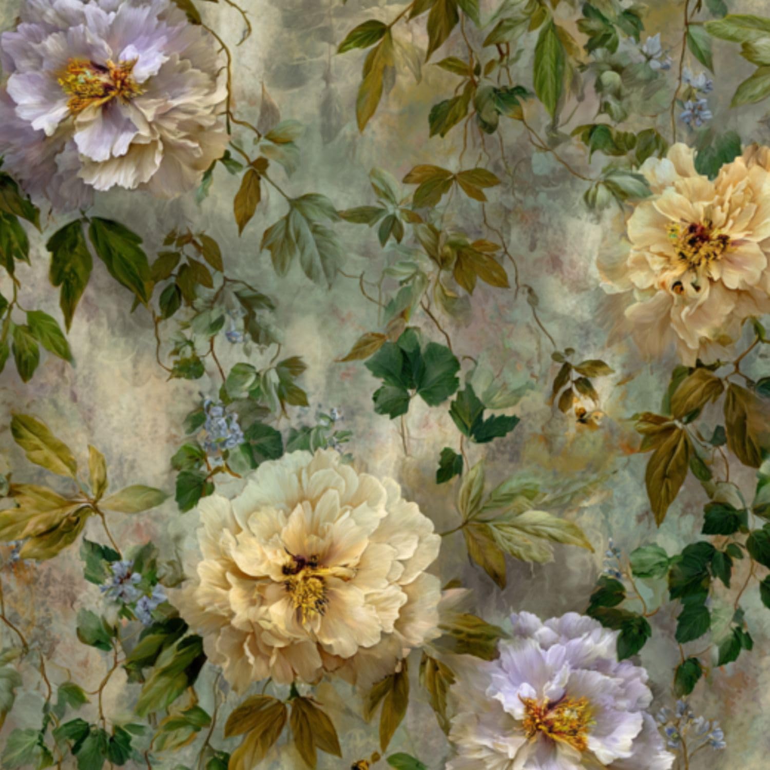 DERUINVAIO Self Adhesive Feature Removable Cottage Garden Watercolor Peel and Stick Vinyl Wallpaper Roll, Sticky Lining Paper for Bedroom, Living Room, Kitchen Walls