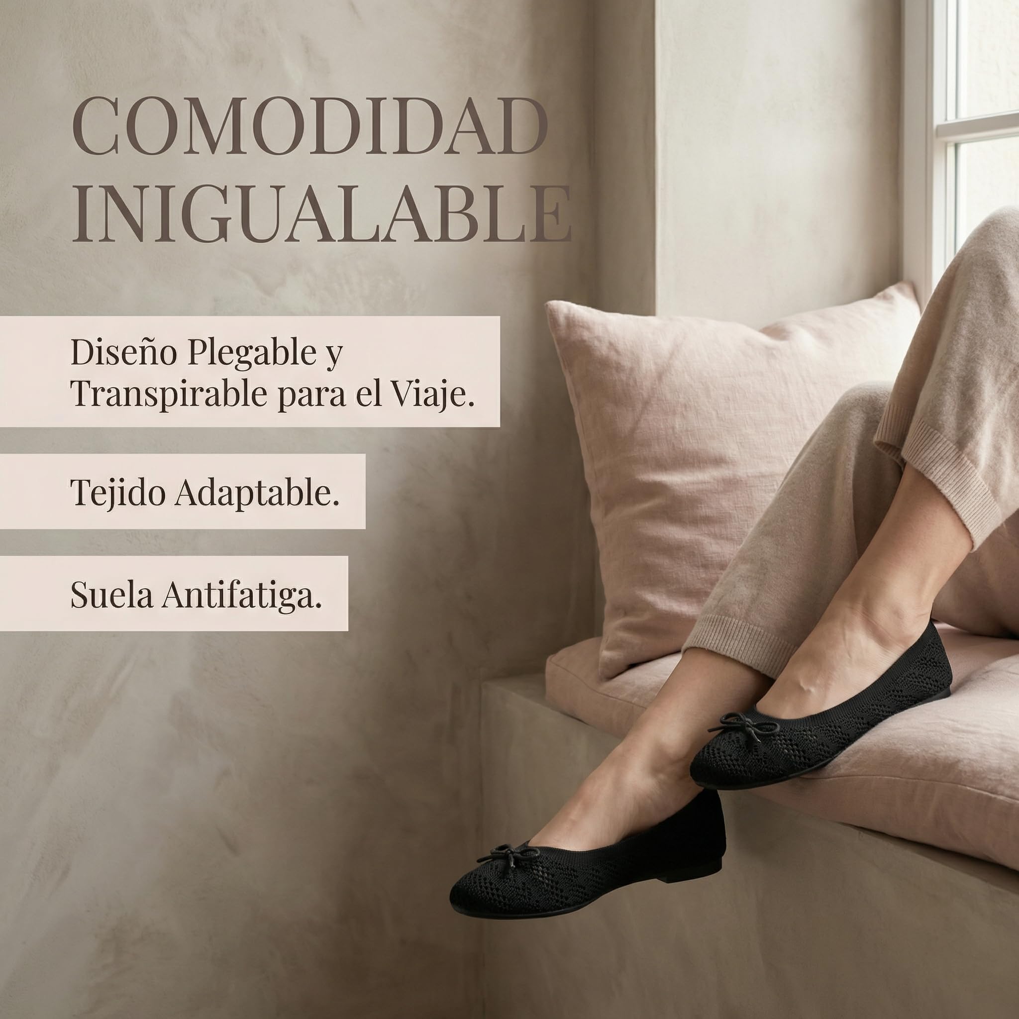 GLAMORA Bailarinas Mujer Manoletinas Punto Transpirable Lazo Frontal Zapatos Planos Flexibles Ligeros Cómodos Verano Primavera Calzado Tejido Perforado Suela Antideslizante Elegantes