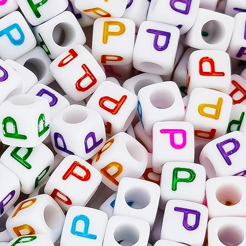 Vista 12 de 500 cuentas de letras blancas con letra G de 0.236 x 0.236 pulgadas, cuentas cuadradas de letras acrílicas del alfabeto, cuentas sueltas para Letra