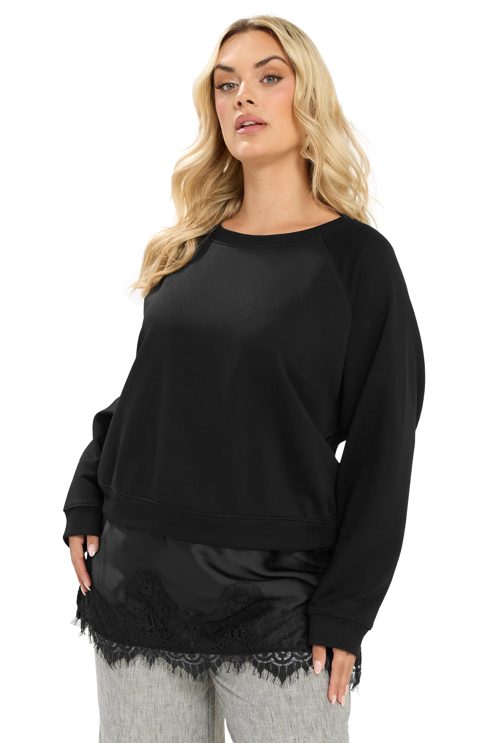 Yours Women's Lace 2-In-1 Jumper in Black | Size: 16