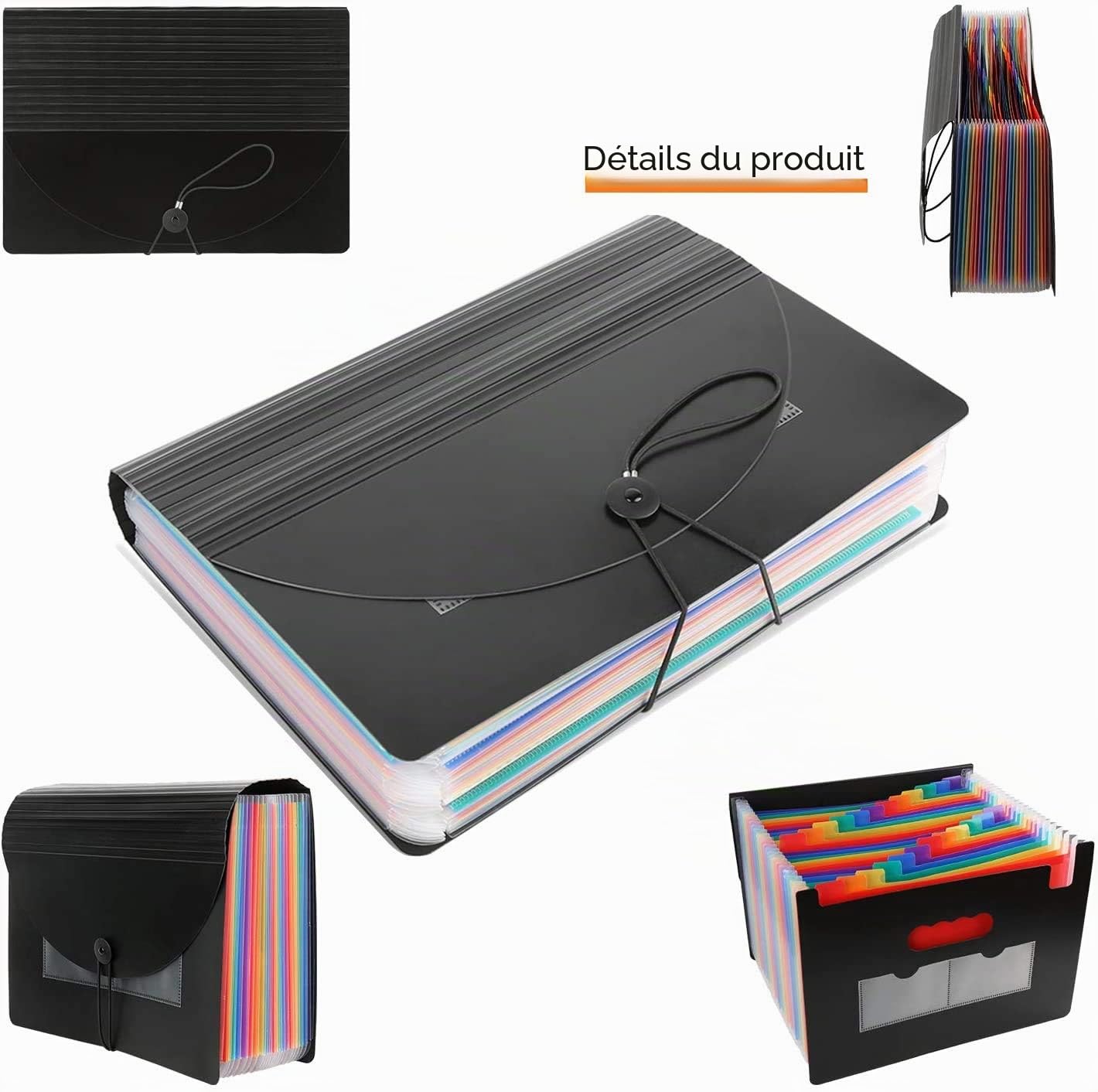 organiseur de documents A4 extensible avec 24 pochettes et intercalaires colorés – trieur avec couvercle pour bureau, école et maison