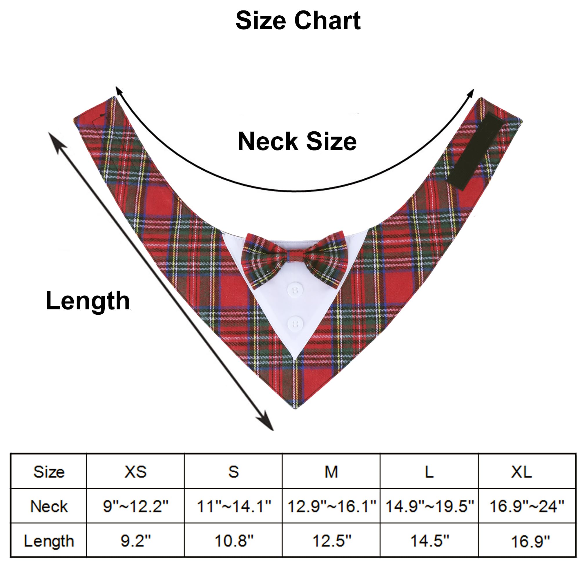 ADOGGYGO Christmas Dog Tuxedo Bandana, Red Plaid Pet Chritstmas Collar with Bowtie - Image 3