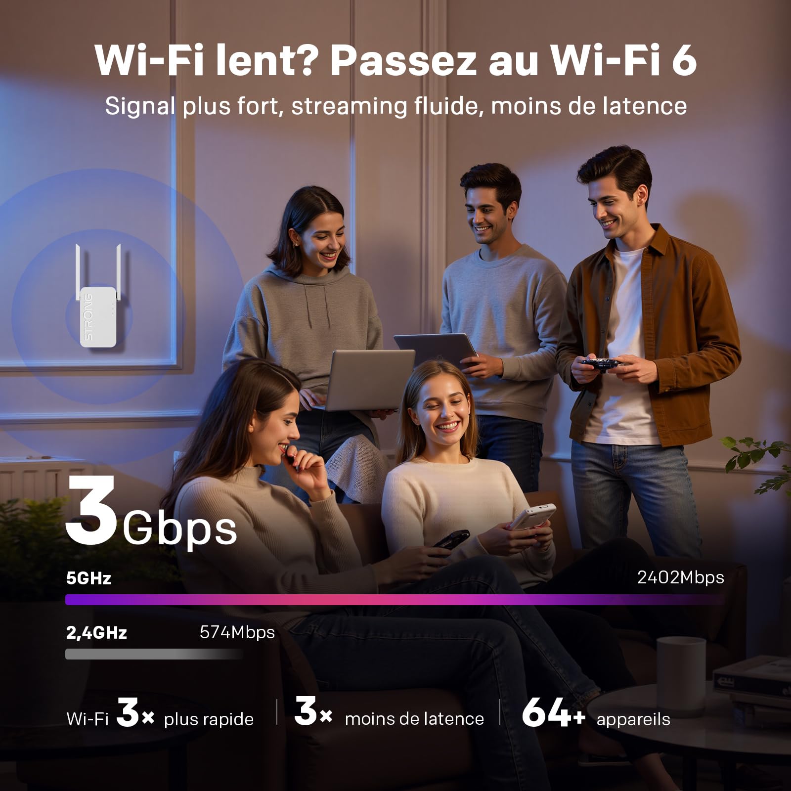 STRONG Répéteur Amplificateur WiFi 6 AX3000 Mbps|Point d'accès|Port WAN/LAN|2 antennes|Compatible Box Internet|Garantie 4 Ans
