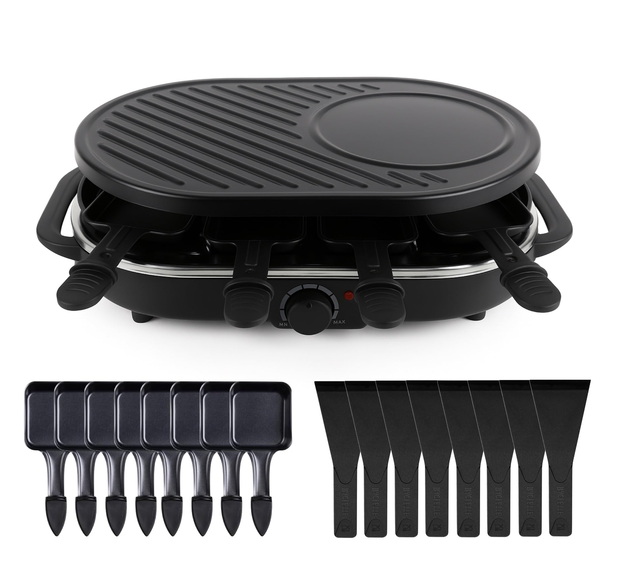  **Oval Raclette Grill Set per 8 Persone - Con Funzione Griddle e Crepes - Barbecue da Tavolo**
| **Raclette Grill Set d