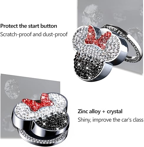 Miniatura 3 de Pangpai Accesorios Lindos de Cubierta de Botón de Arranque, Cubierta de Botón de Arranque de Motor de Cristal Brillante, Adhesivo Interior de