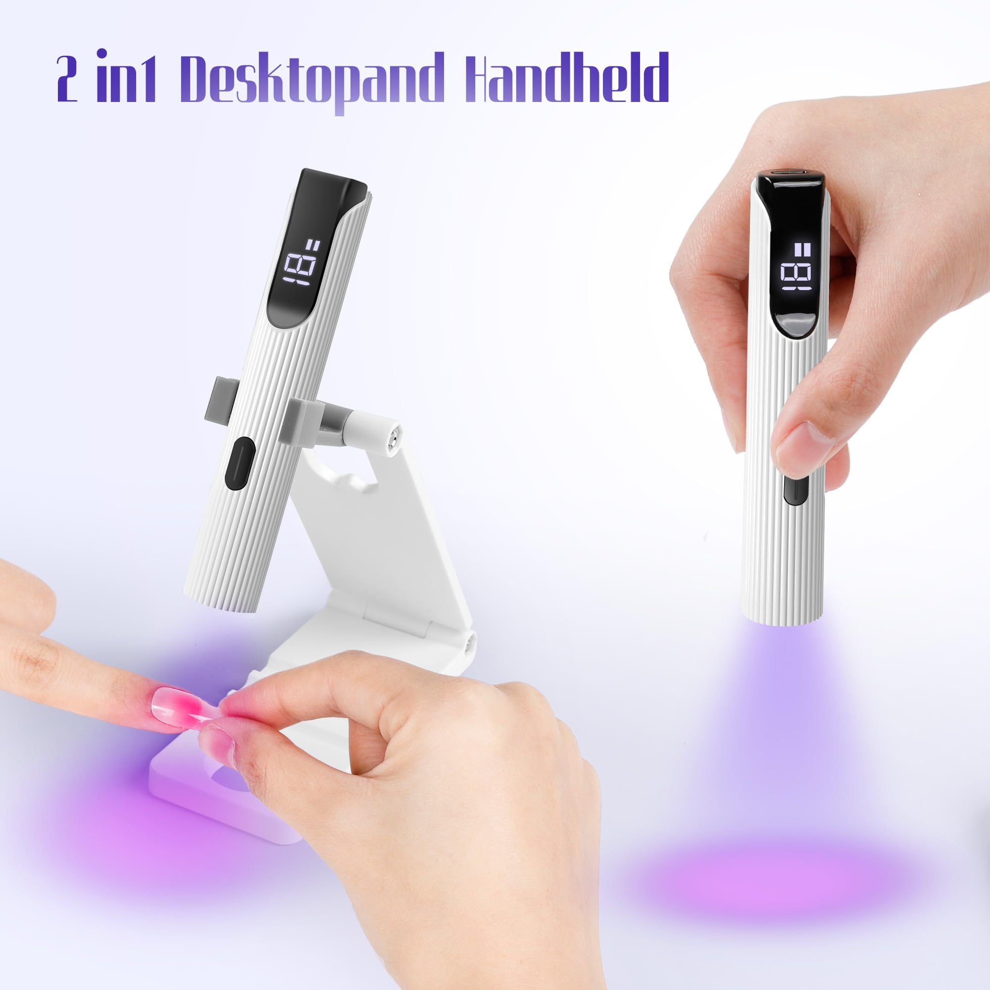Romon Mini Lampada UV LED Unghie, USB Ricaricabile e Portatile, Lampada UV Unghie Piccola 3W, Lampada Gel Unghie con Supporto, 20/60 Timer, per Asciuga Unghie Salone di Casa, Bianco